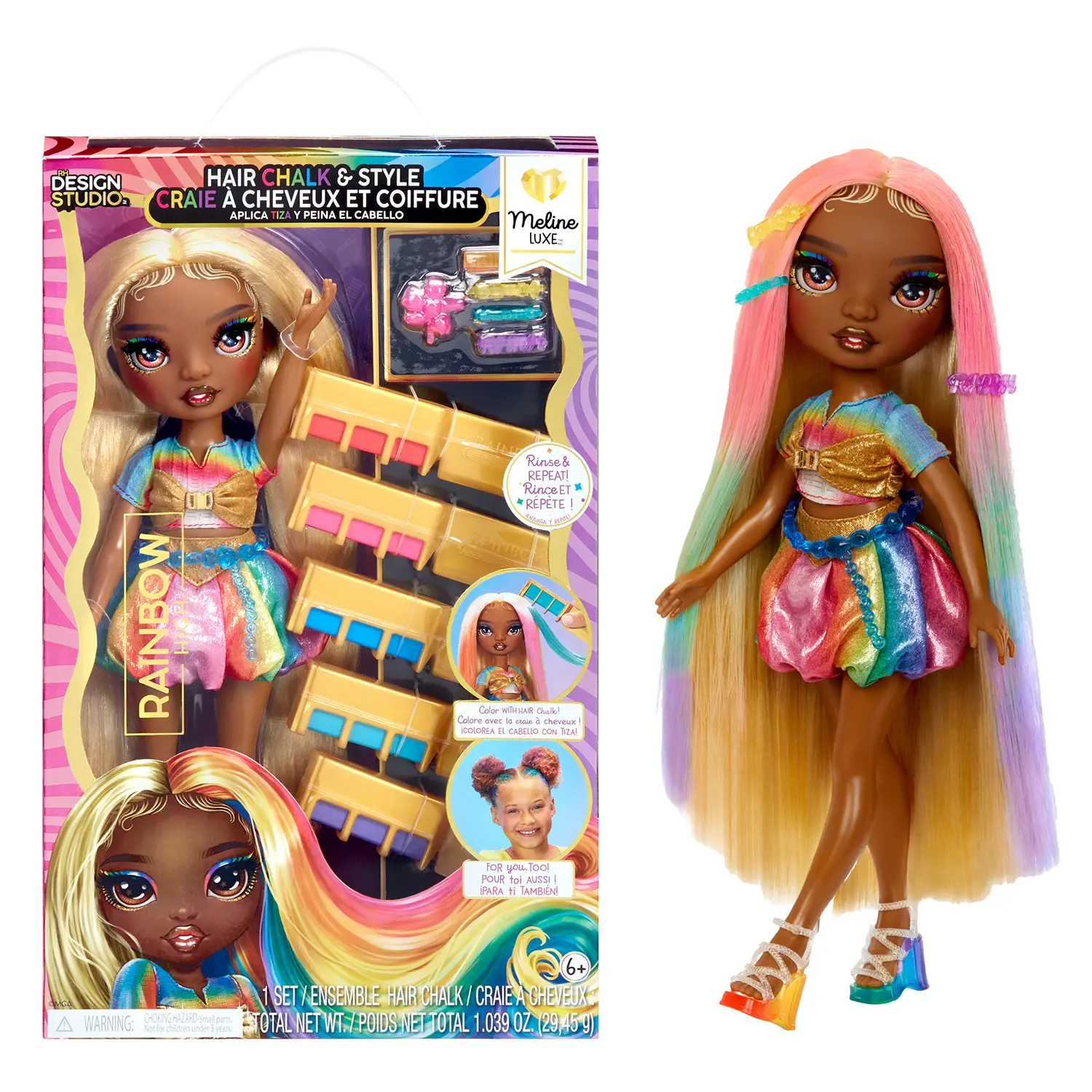 Rainbow High Hair Chalk & Style Doll - Meline (Gold) - collezionabili bambina