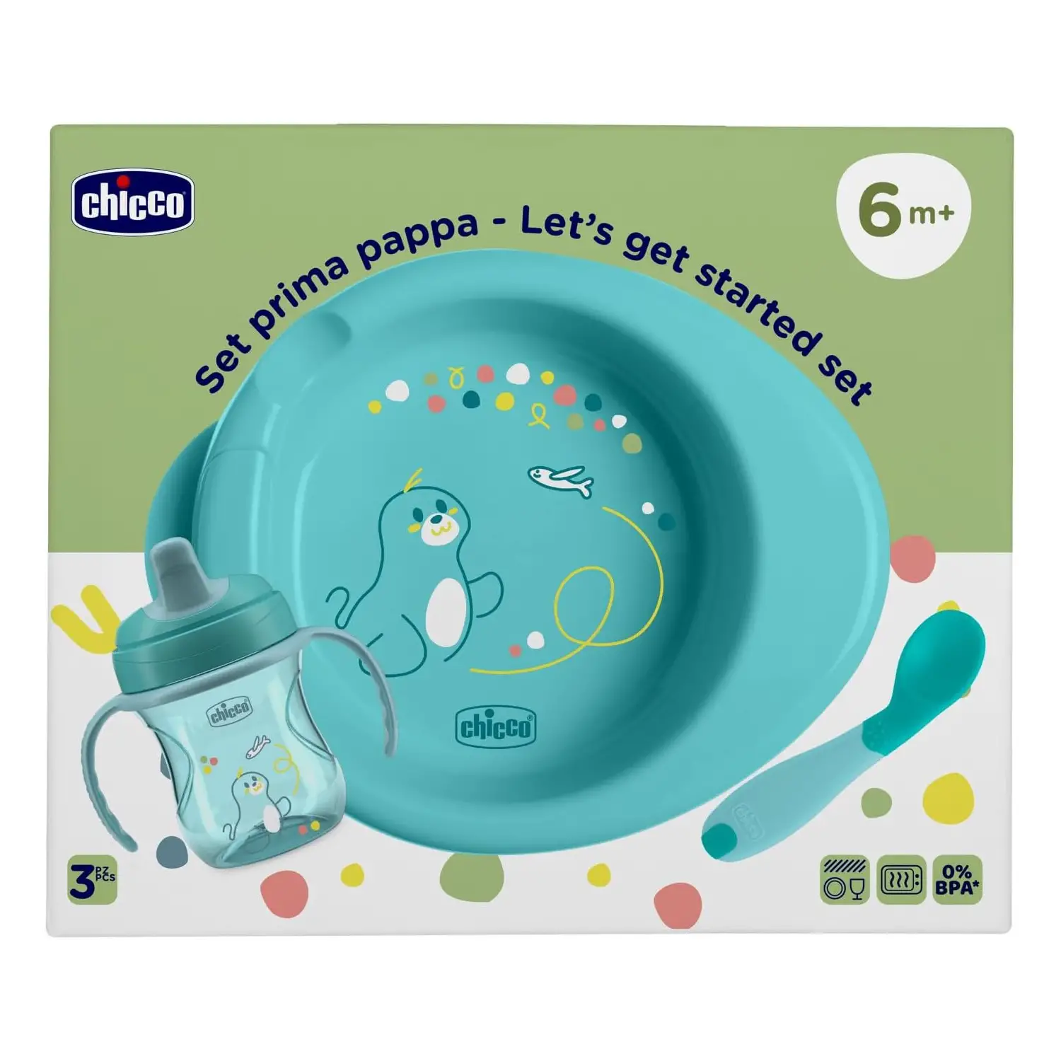 Chicco Set Pappa Svezzamento 6+ Mesi - Azzurro - piatti e posate