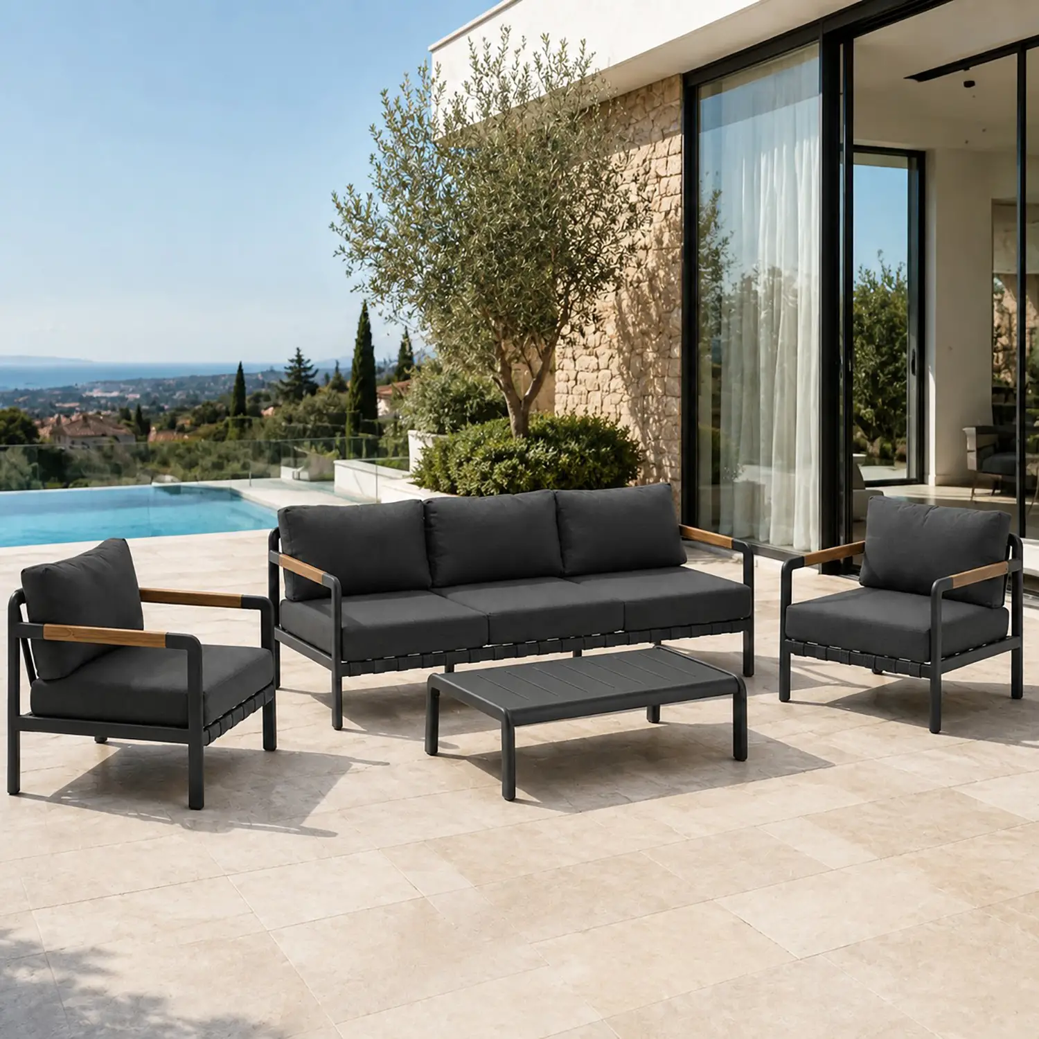 Salotto da Giardino Iseo Alluminio Antracite 5 posti Salmar - set e salotti