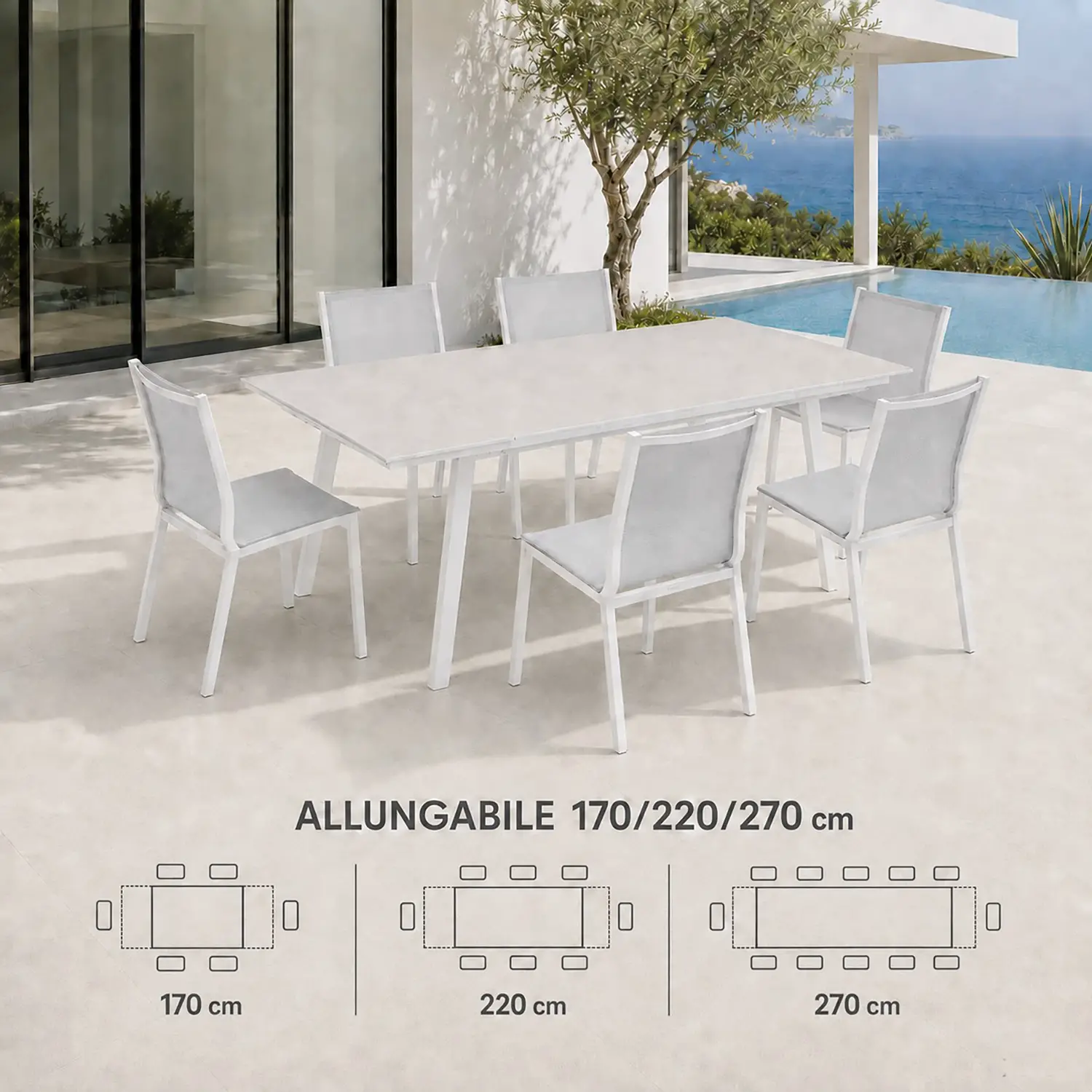 Tavolo Merano Stone Bianco Allung.170/220/270x90 Cm in Alluminio - tavoli, sedie e poltroncine