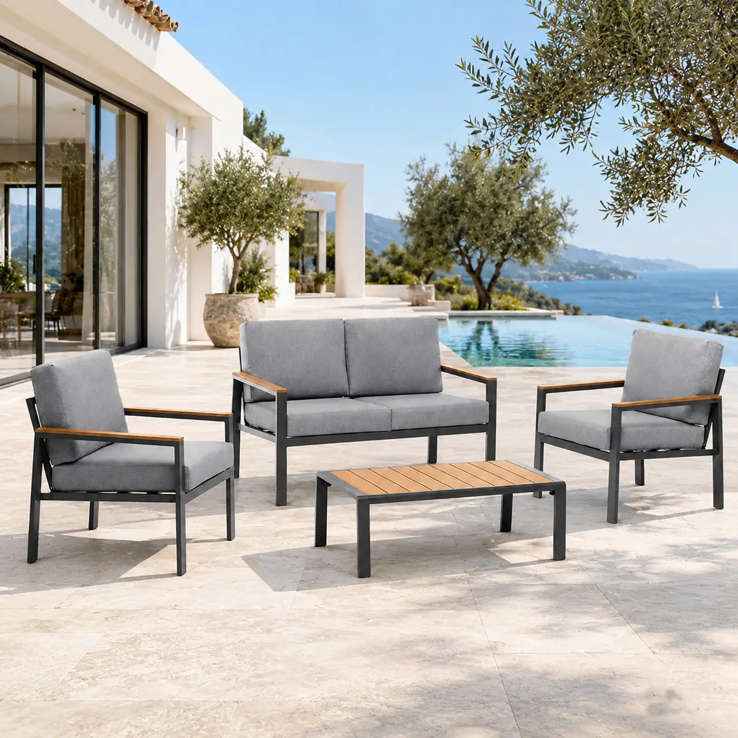Salottino Otranto 4 Posti Antracite In Alluminio - set e salotti