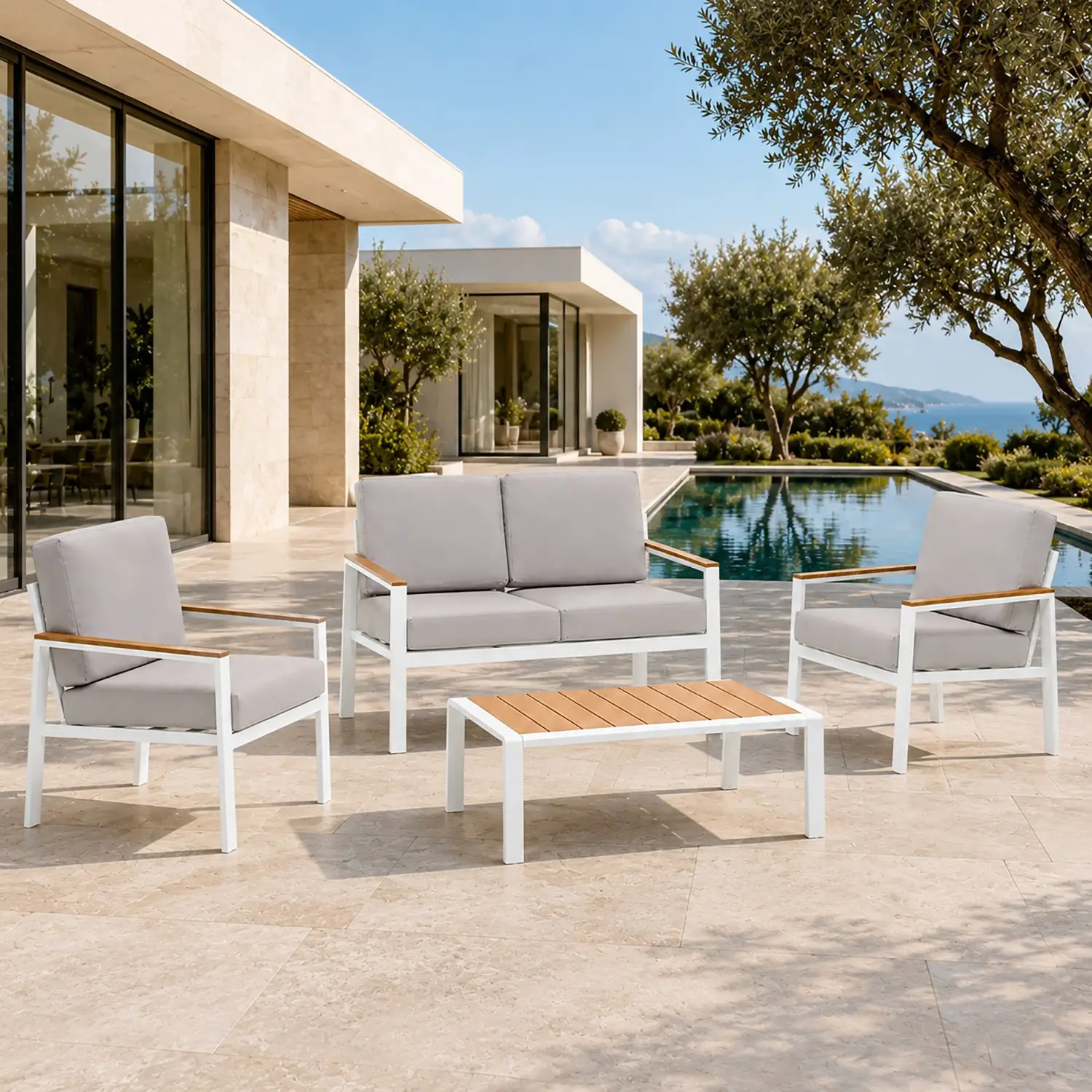 Salottino Otranto 4 Posti Bianco In Alluminio - set e salotti