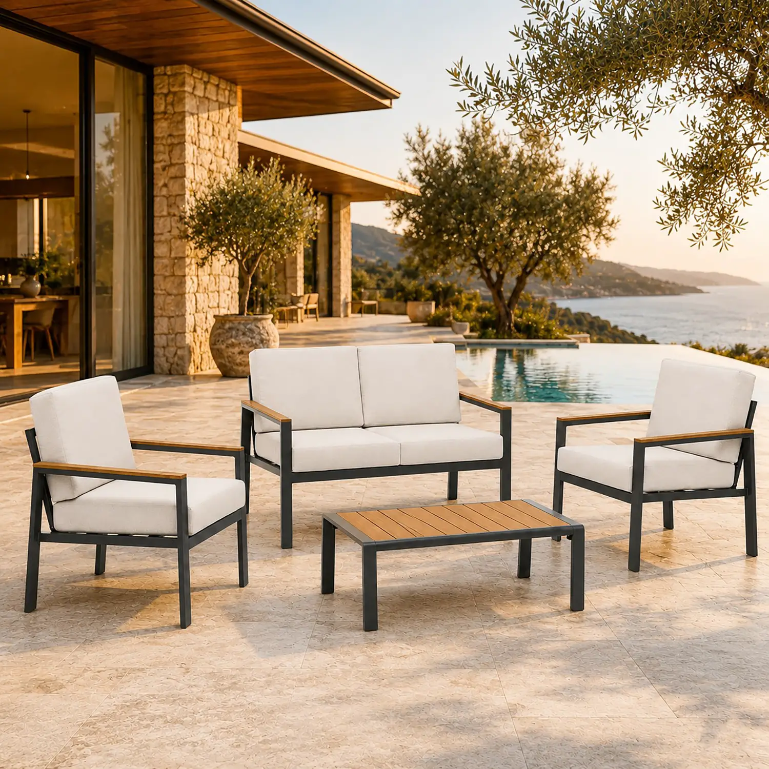 Salottino Otranto 4 Posti Brown In Alluminio Salmar - set e salotti