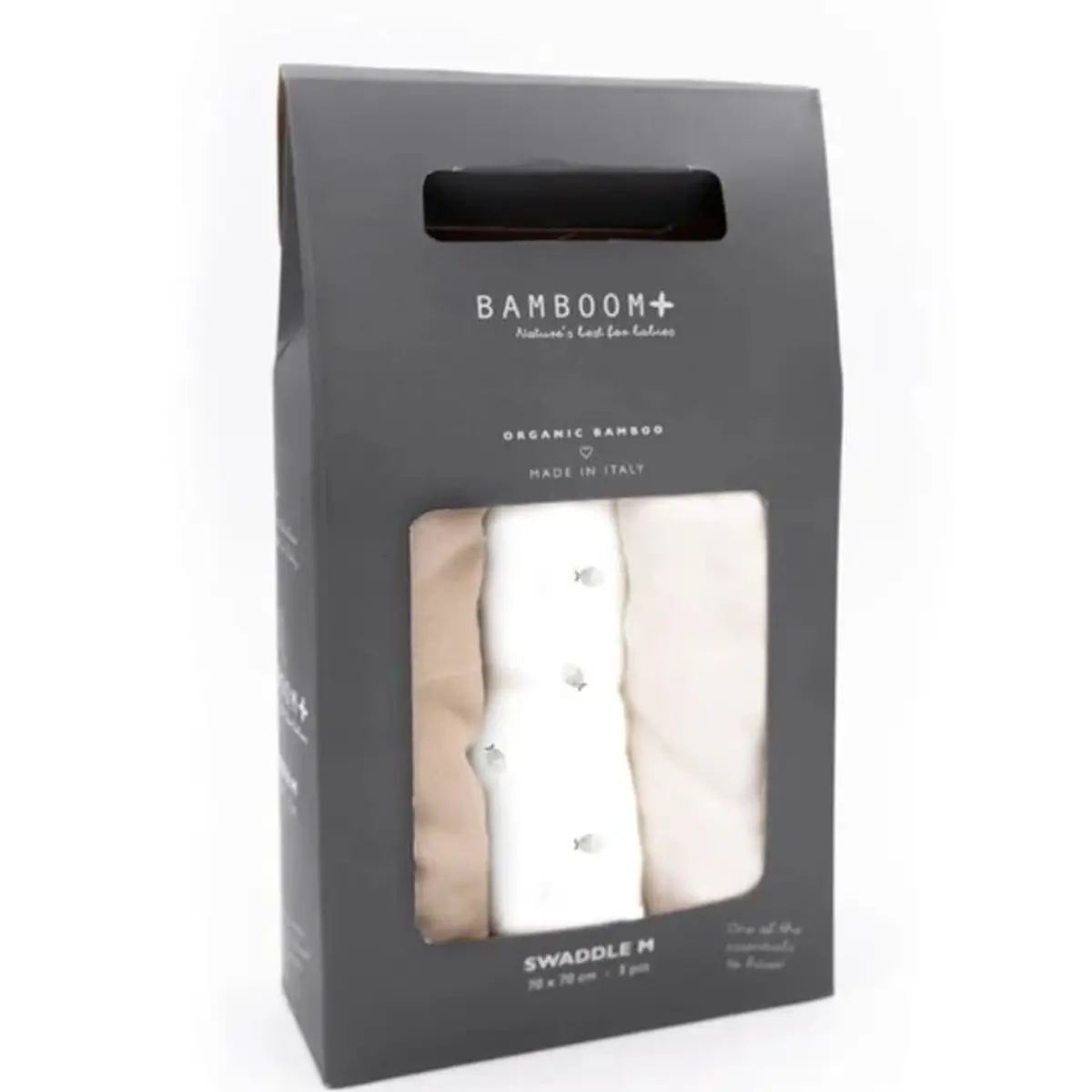 Bamboom Swaddle Muslin Multiuso 70x70cm 3pz Fishes/Off White/Almond - lenzuolini
