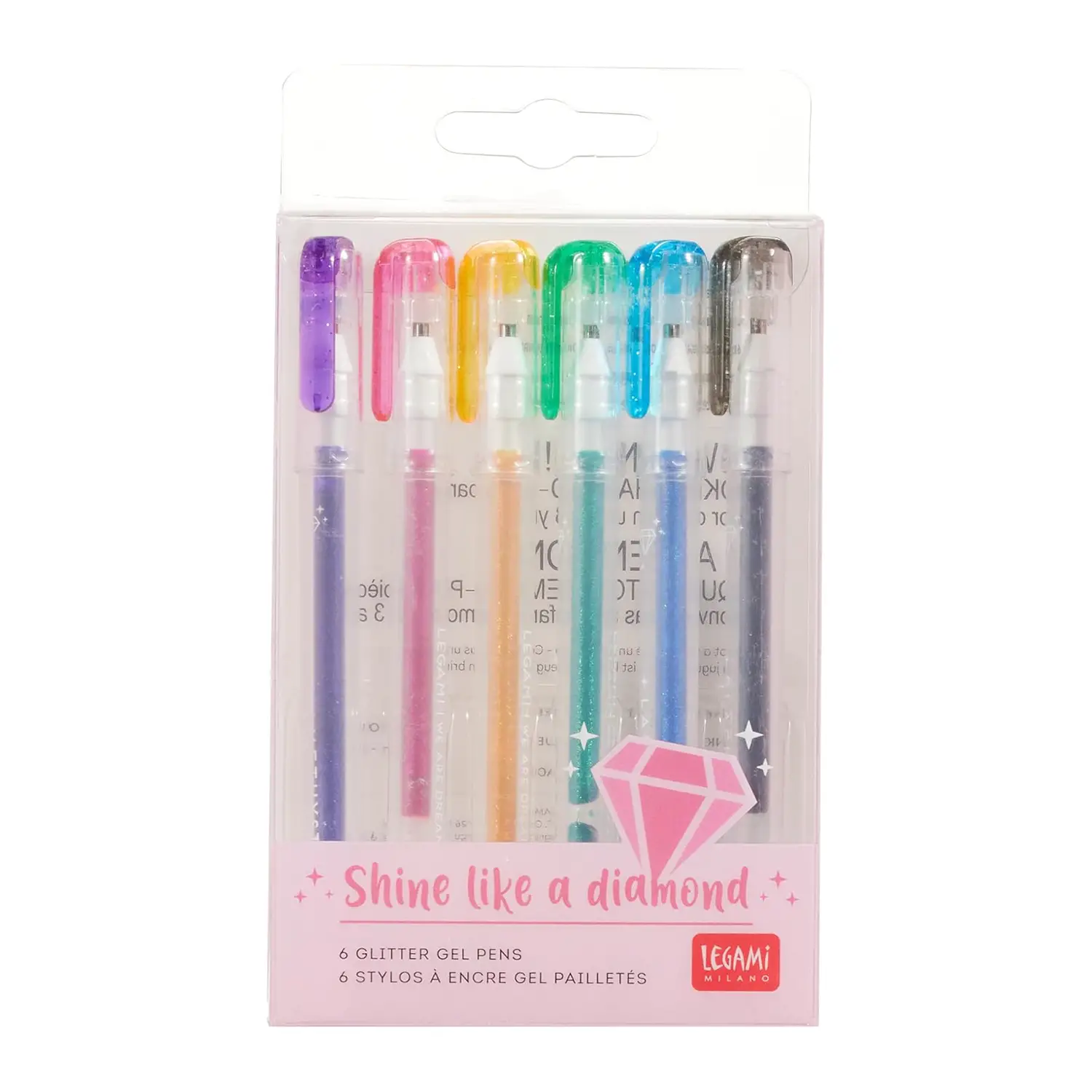 Legami - Set di 6 Mini Penne Gel Glitterate,Shine Like a Diamond Multicolor - legami