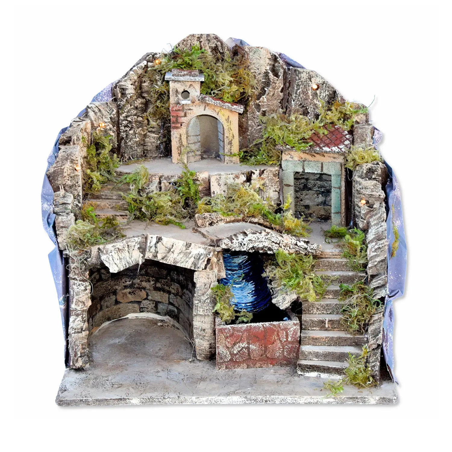 Presepe con Cascata e Luci 39x30x38 cm – Rossi Rosa - presepi