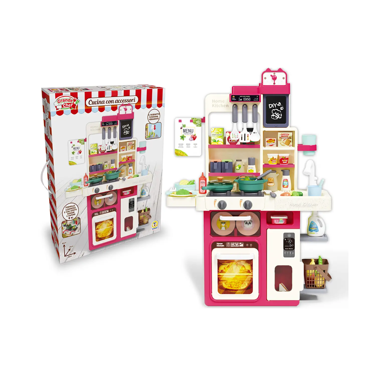 Cucina Grande Chef con Accessori Funzioni Reali Altezza 80cm Luci, Suoni e Vapore 63 Pz - Cucine e gioco simbolico