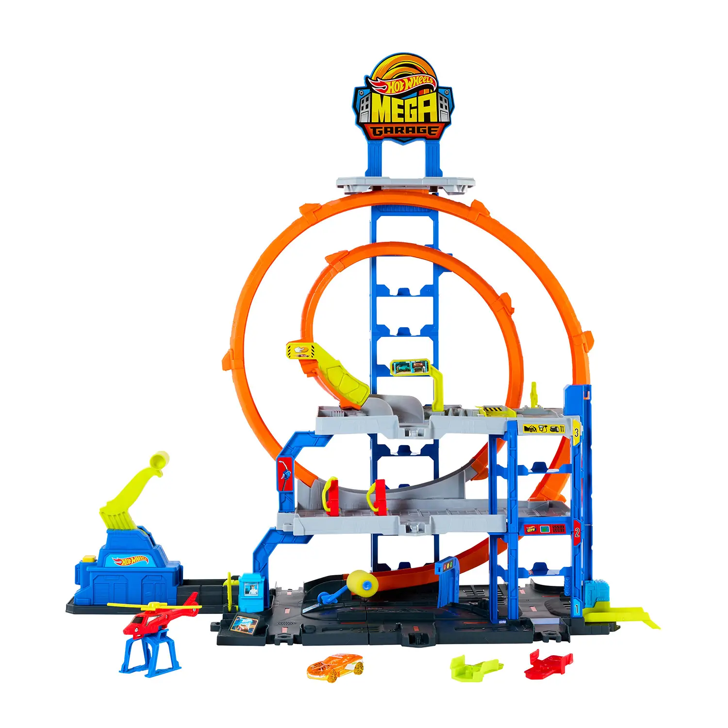 Hot Wheels City Mega Gigaloop Garage con 1 Auto e Elicottero - play set