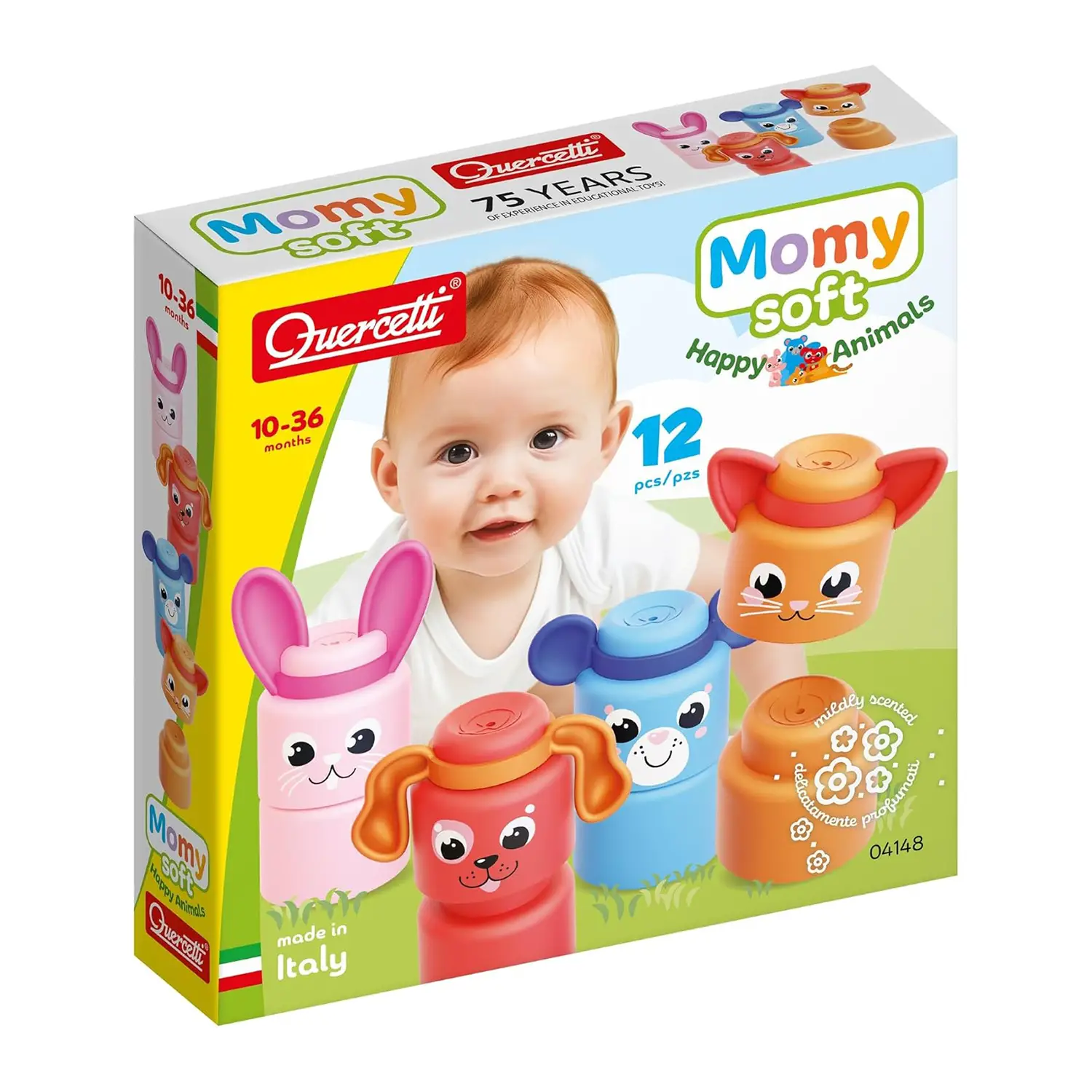 Quercetti Momy Soft Happy Animals - 12 Mattoncini Morbidi - Costruzioni in plastica