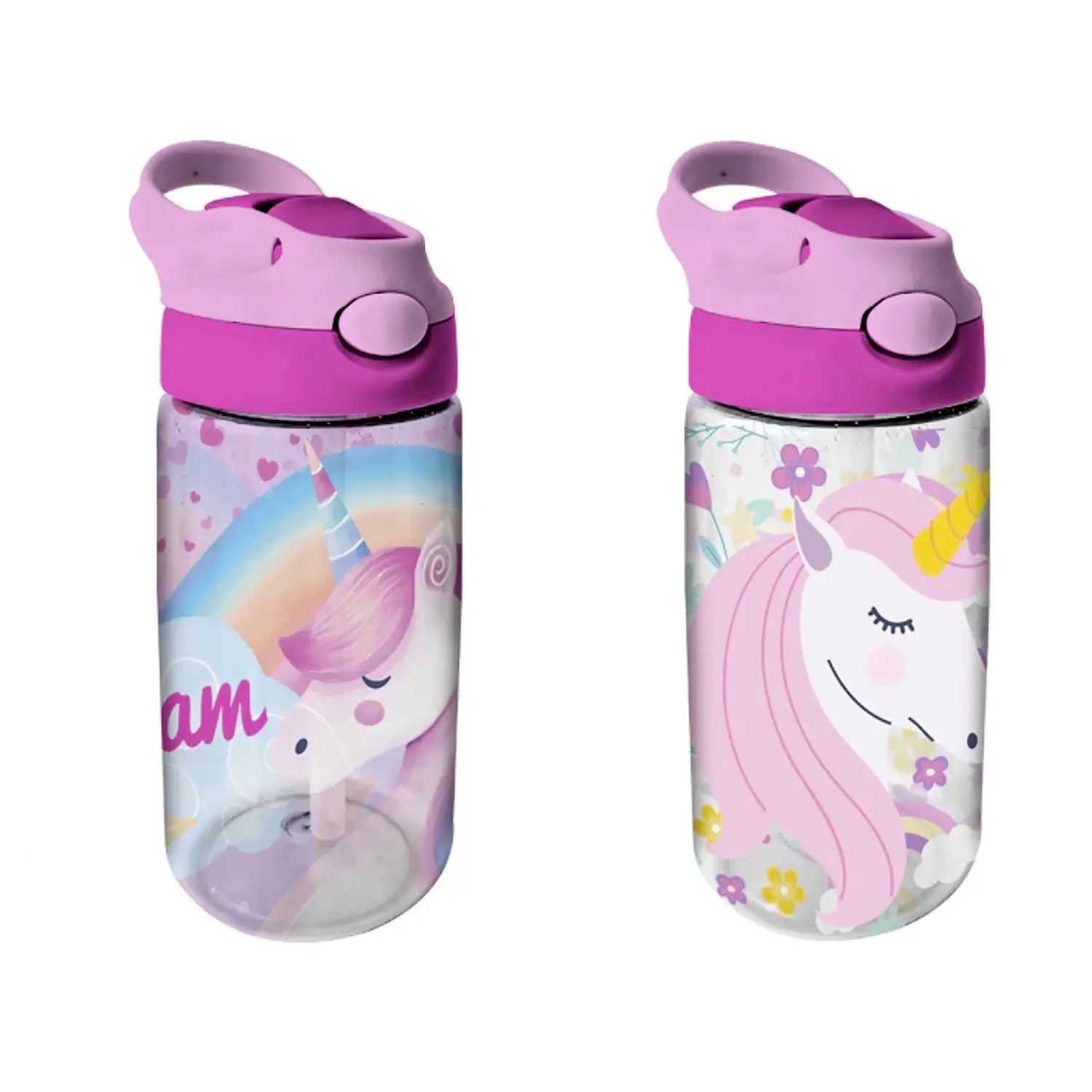Unicorno Borraccia Trasparente Con Cannuccia 480ml - borracce