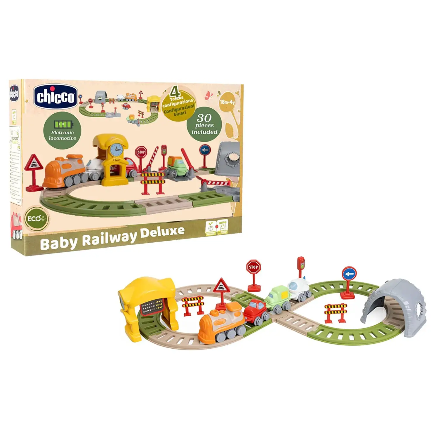 Chicco Trenino Elettronico ECO+ con 34 Accessori e Binari Modulari - Veicoli, garage e piste