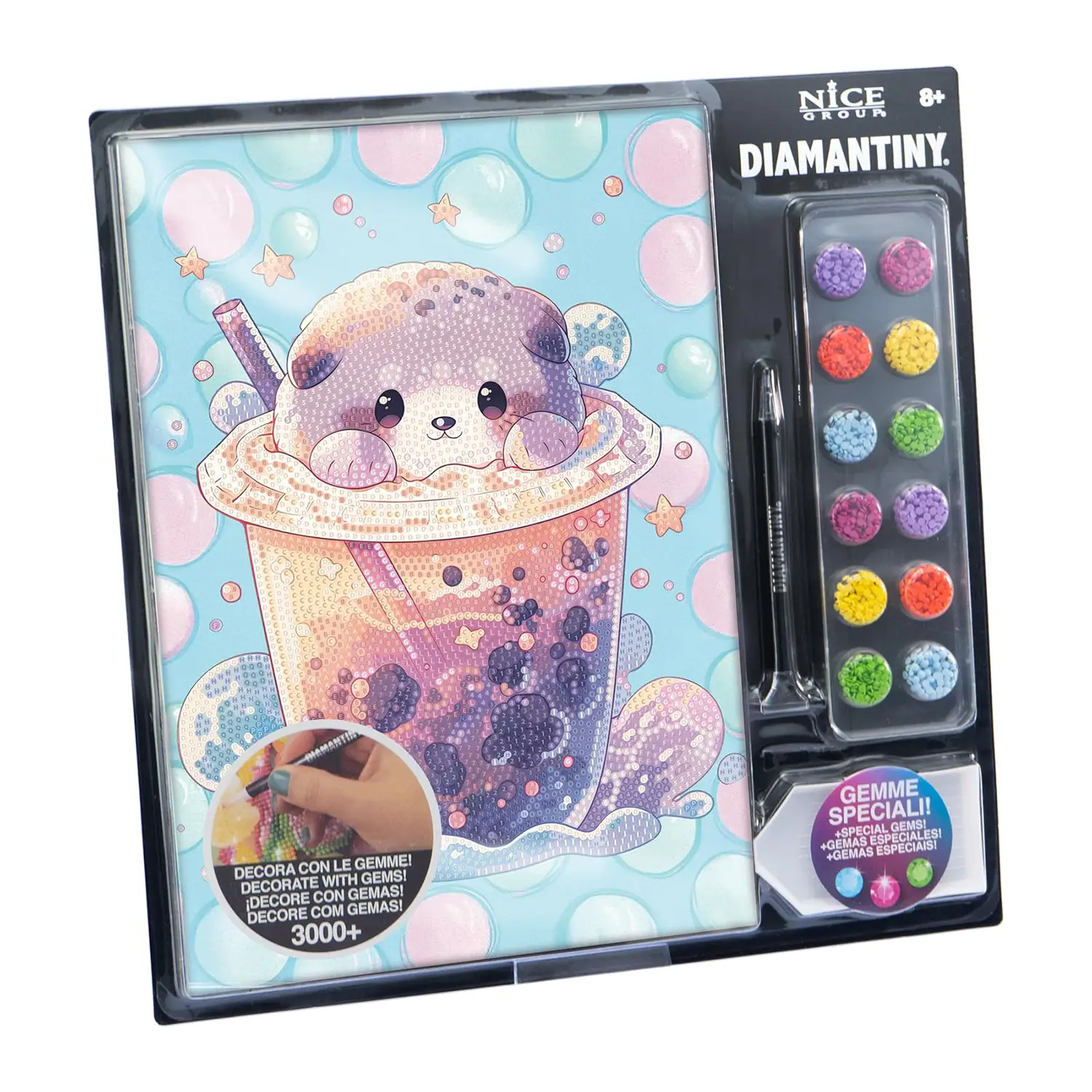 Quadro Crystal Art Diamantiny Level Up Boba Tea Otter con 3000 Gemme - creatività
