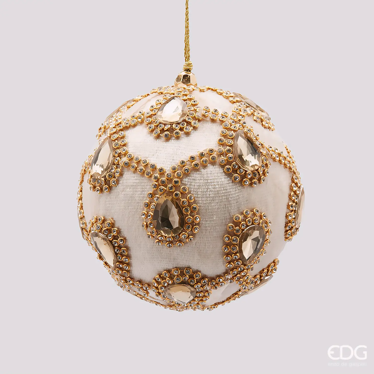 Sfera Natale Velluto con Gemme Avorio Ø10 cm EDG Enzo De Gasperi - addobbi albero