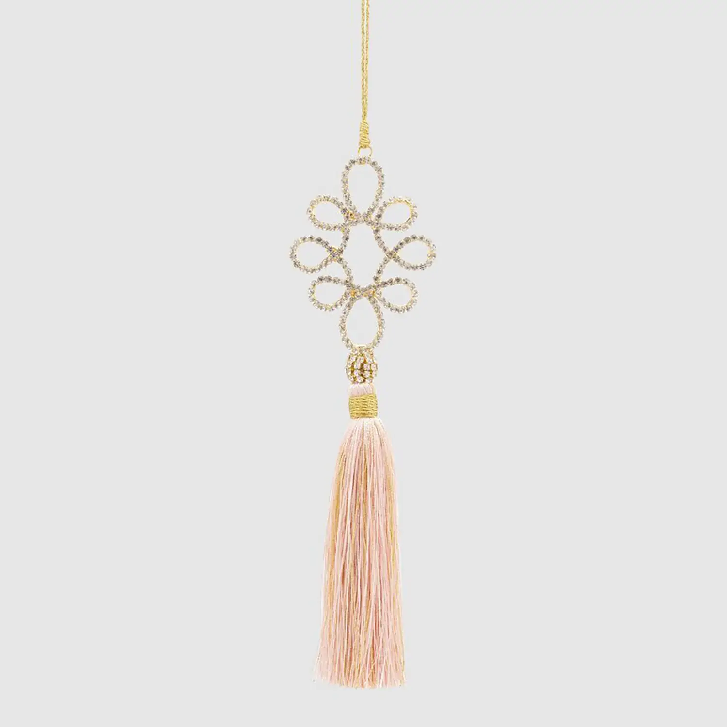 Decorazione Natalizia Con Asole Diamanti E Nappa Elegante H21 Rosa - addobbi albero