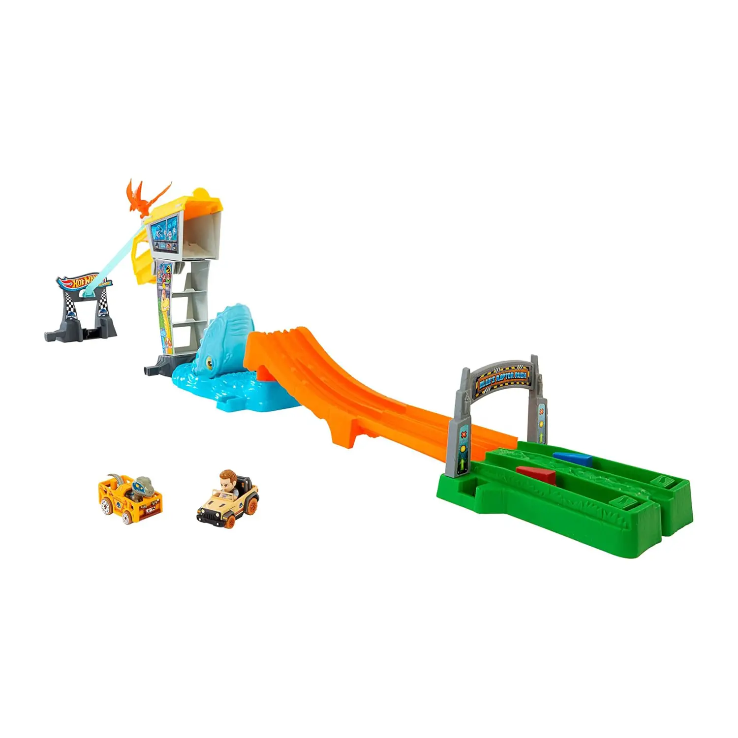 Hot Wheels RacerVerse Jurassic World - Pista Corsa con 2 Veicoli Die-Cast - Veicoli, garage e piste