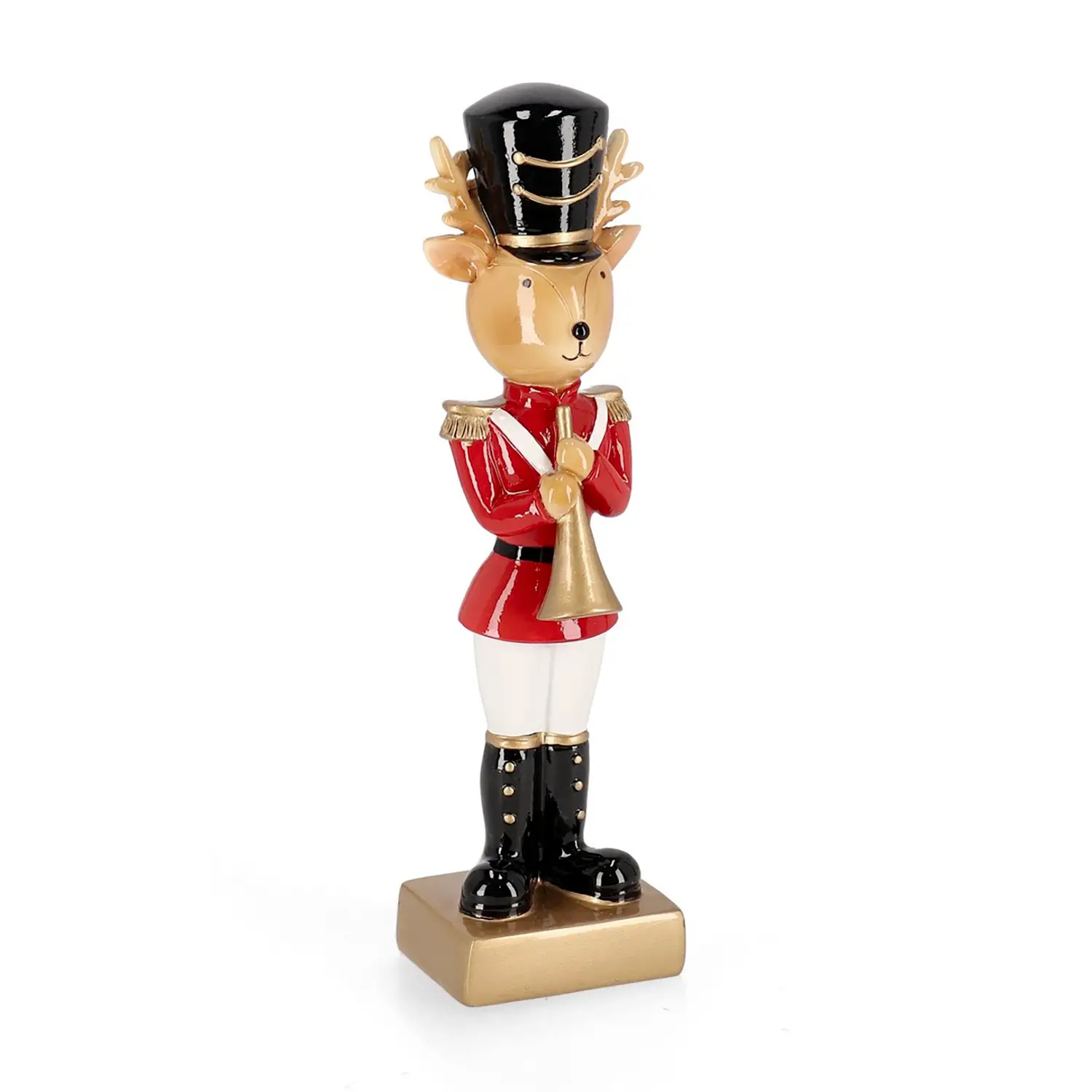 Soldatino Renna con Tromba Natale Decorazione in Resina 27,5cm - schiaccianoci