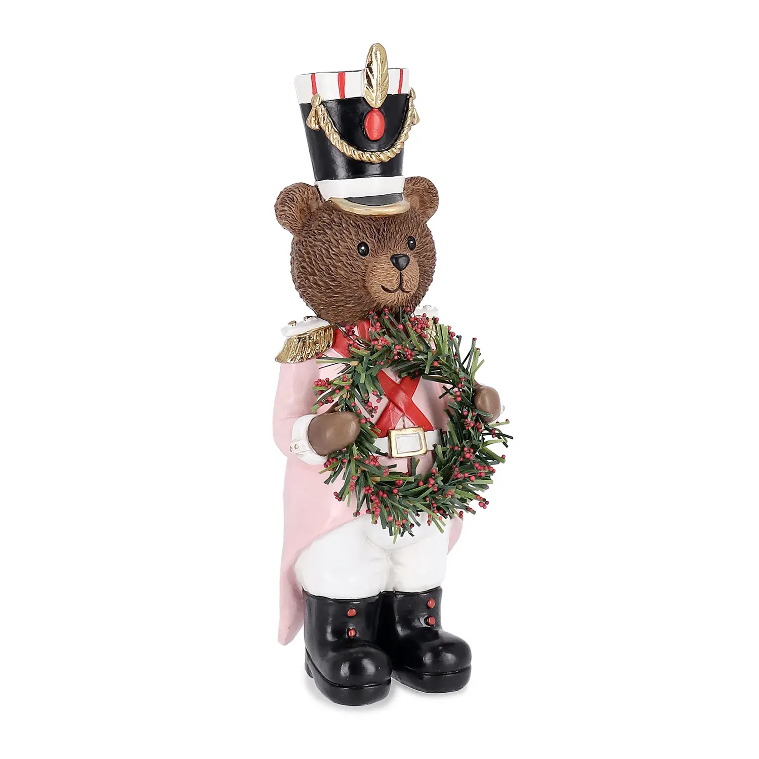 Orso Alfred con Corona Natalizia Decorazione in Resina 28cm - addobbi casa