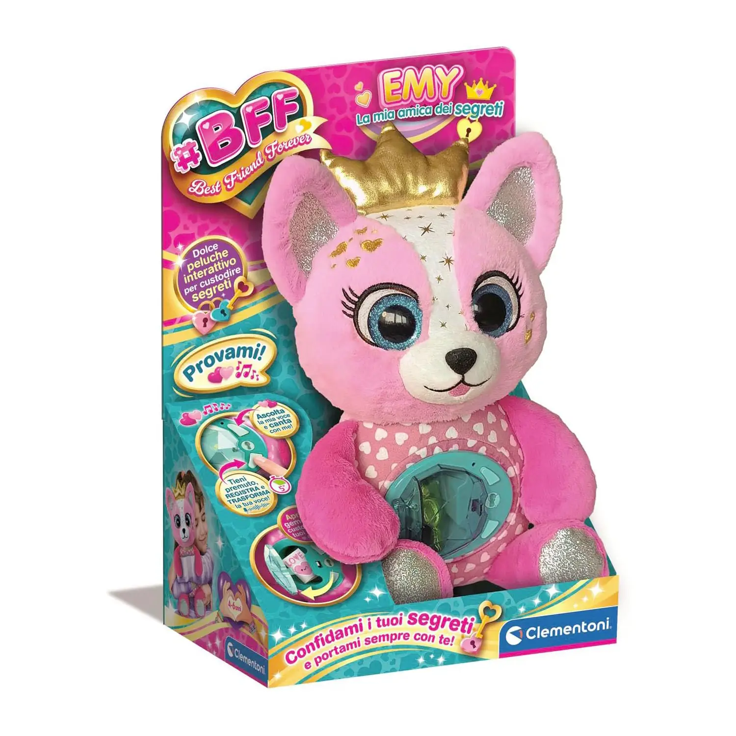 Clementoni - BFF Emy La Mia Amica dei Segreti Peluche Interattivo - peluches 0/36 mesi