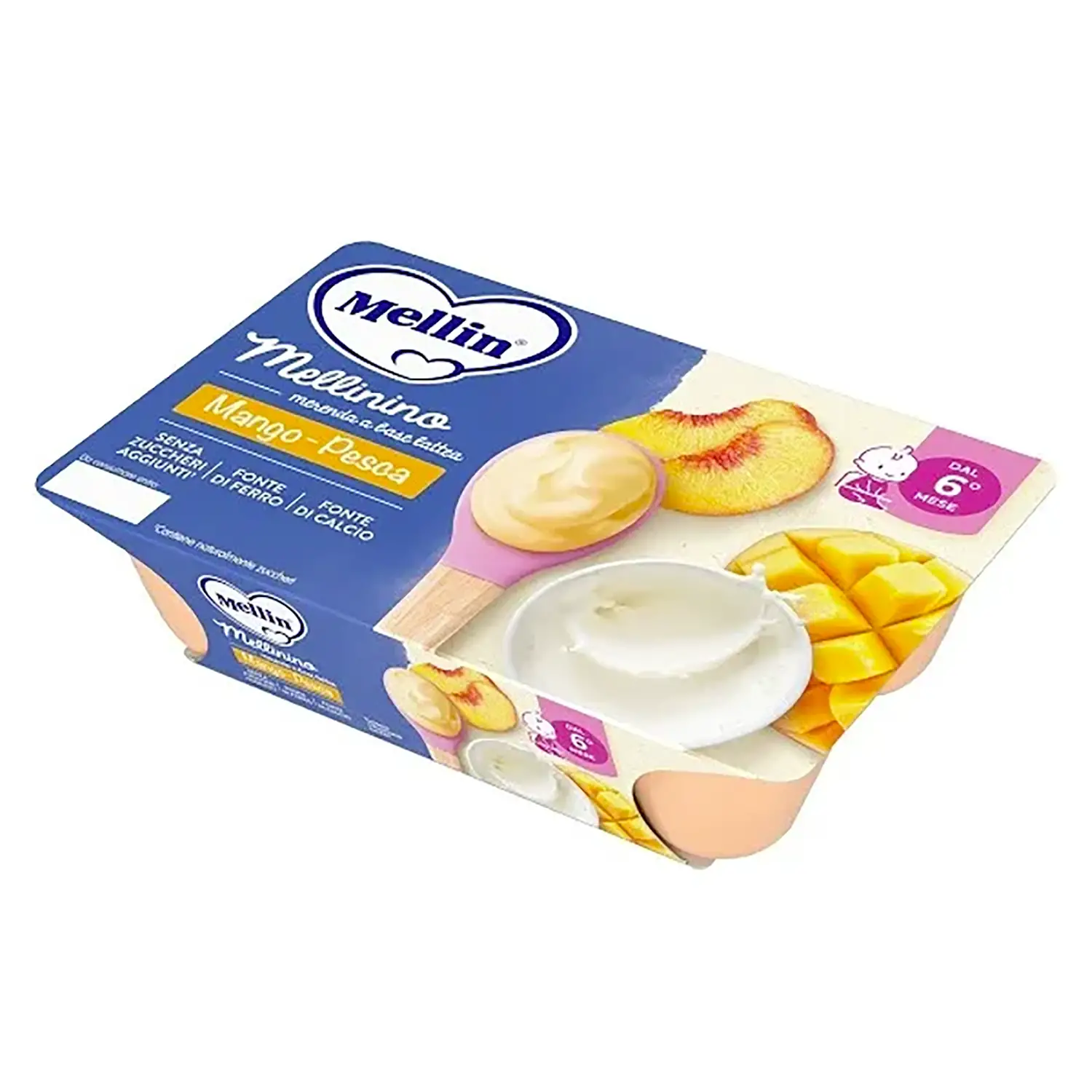 Mellinino Mango e Pesca 55g x6 – Merenda Cremosa per Bambini - merende