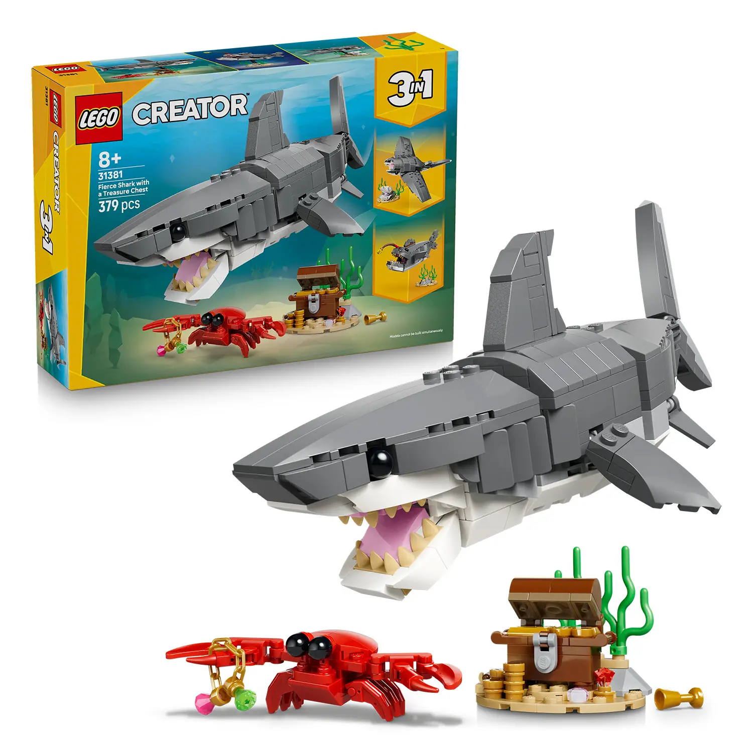 LEGO Creator 31381 Squalo 3 in 1 con Scrigno del Tesoro 8+ - lego