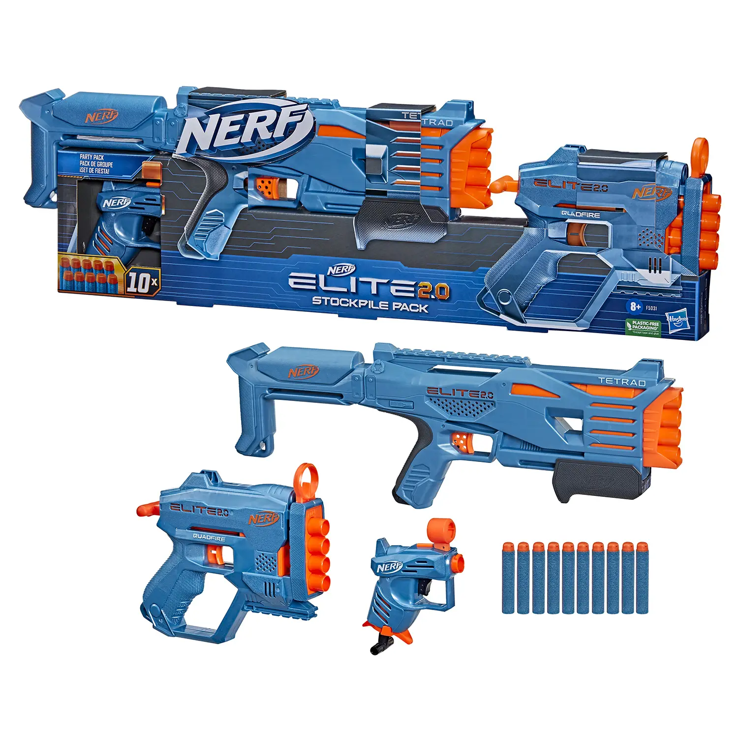 Nerf Elite 2.0 Stockpile Pack 3 Blaster + 10 Dardi - armi soldatini