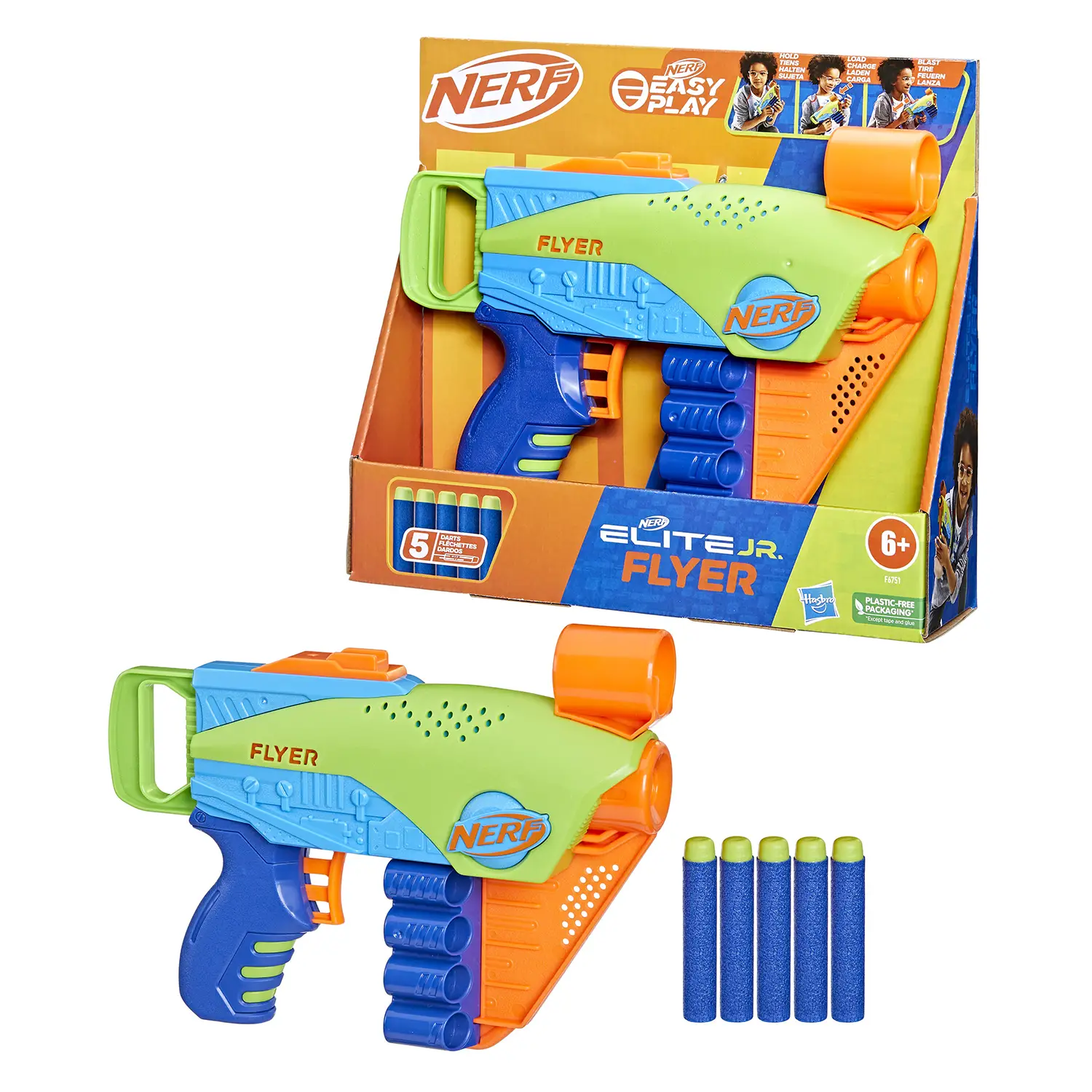 Nerf Elite Junior Flyer Blaster Bambini 6+ con 5 Dardi - armi soldatini