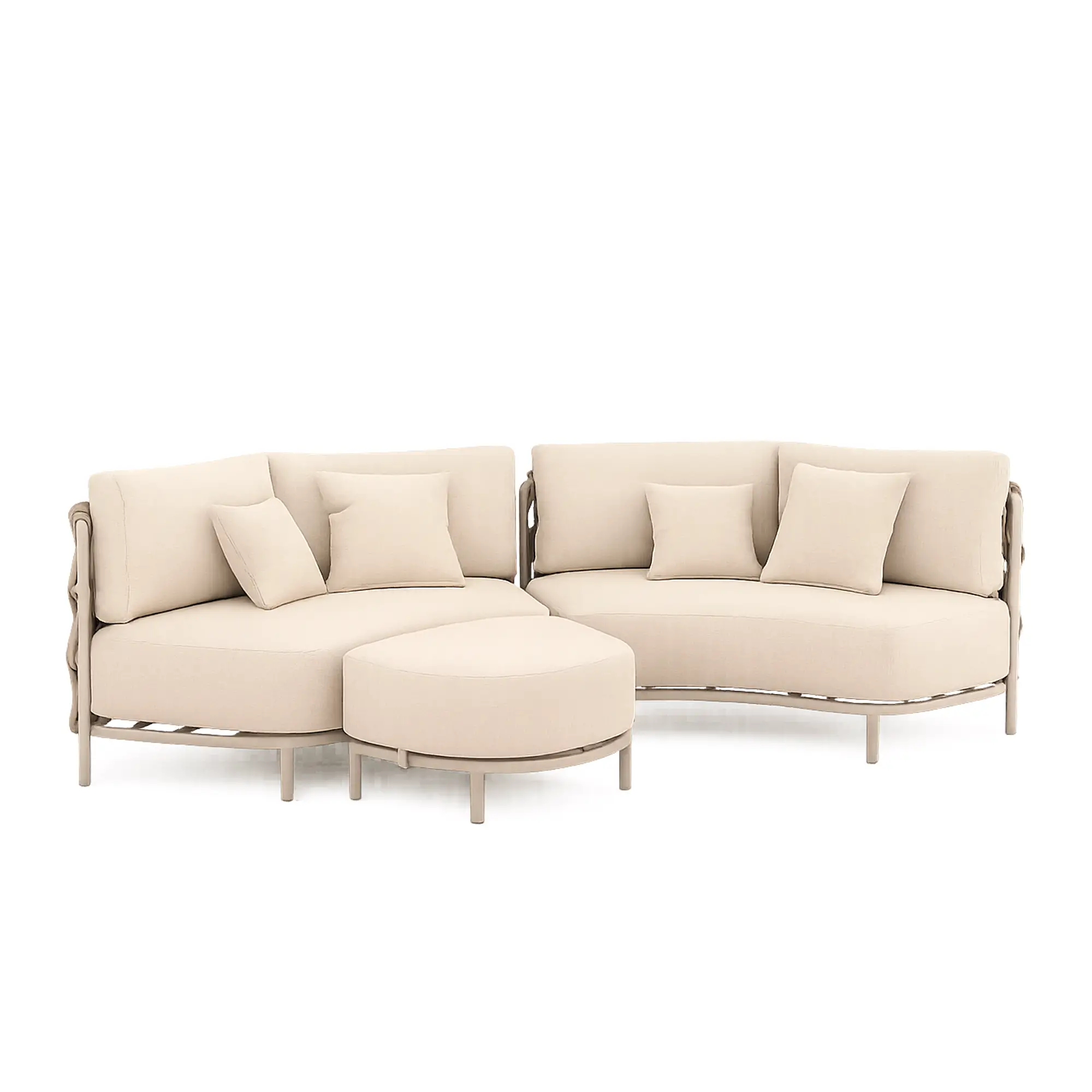 Salotto da Giardino Laguna in Alluminio e Corda Intrecciata, Set 2 Divani con Pouff - set e salotti