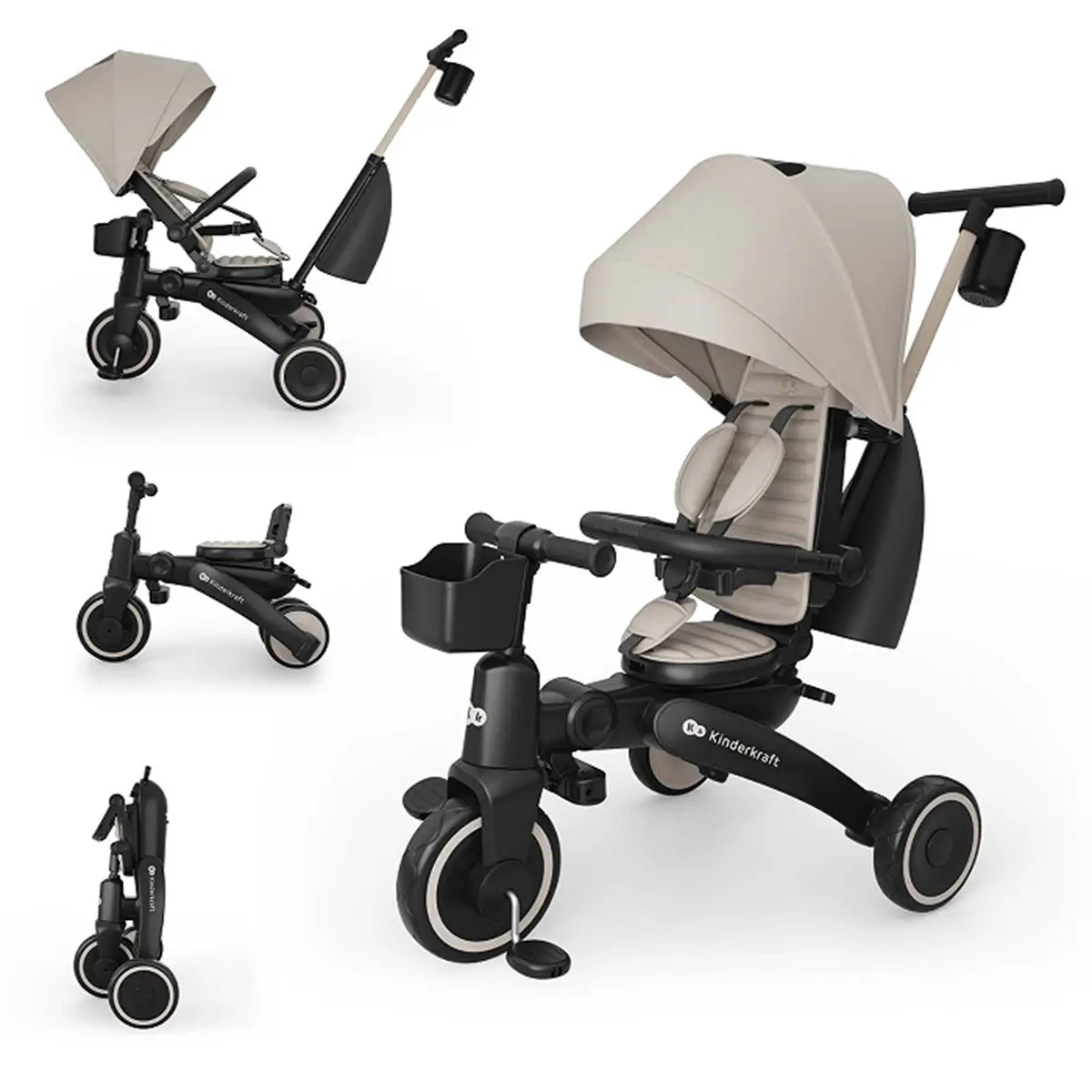Kinderkraft Triciclo Pieghevole JAZZ 3 Beige – da 9 Mesi a 5 Anni - Tricicli e primi passi