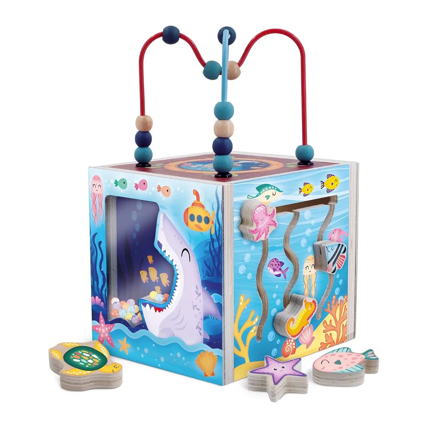Montessori Cubo Sensoriale In Legno Tema Oceano - Primi giochi
