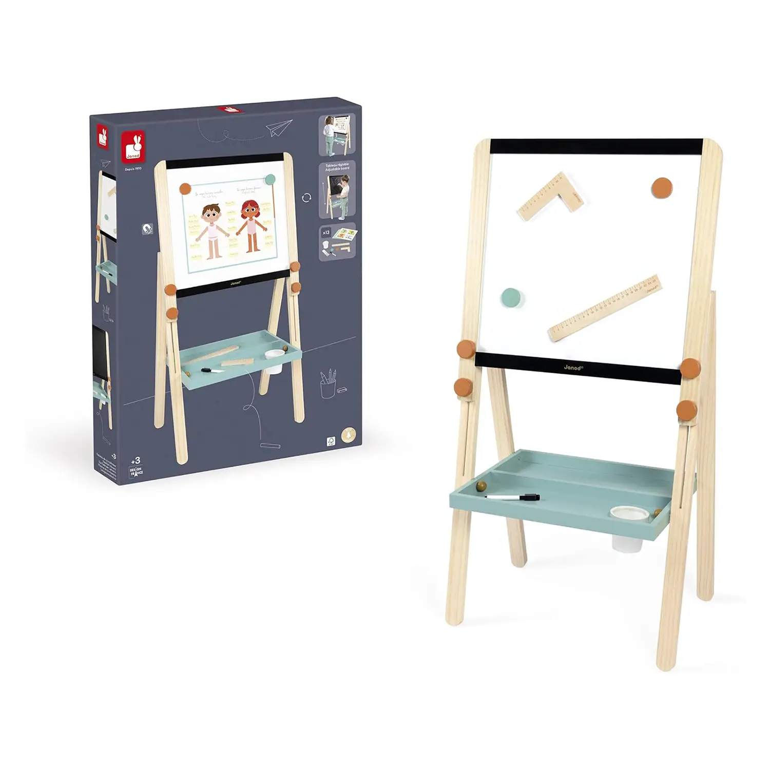Janod - Lavagna Scolastica In Legno Doppia Faccia Educativa - Primi giochi