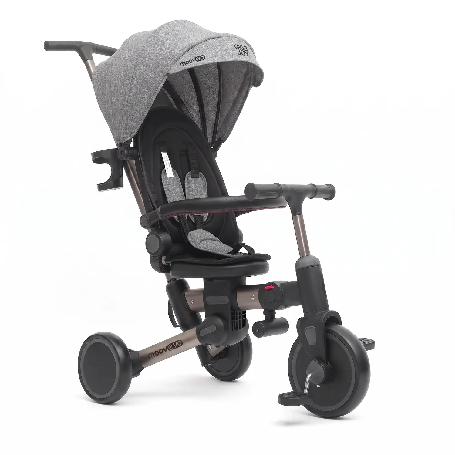 Triciclo Pieghevole Evolutivo 6-in-1 MoovEvo per Bambini dai 6 Mesi, Tessuto Grigio - Tricicli e primi passi