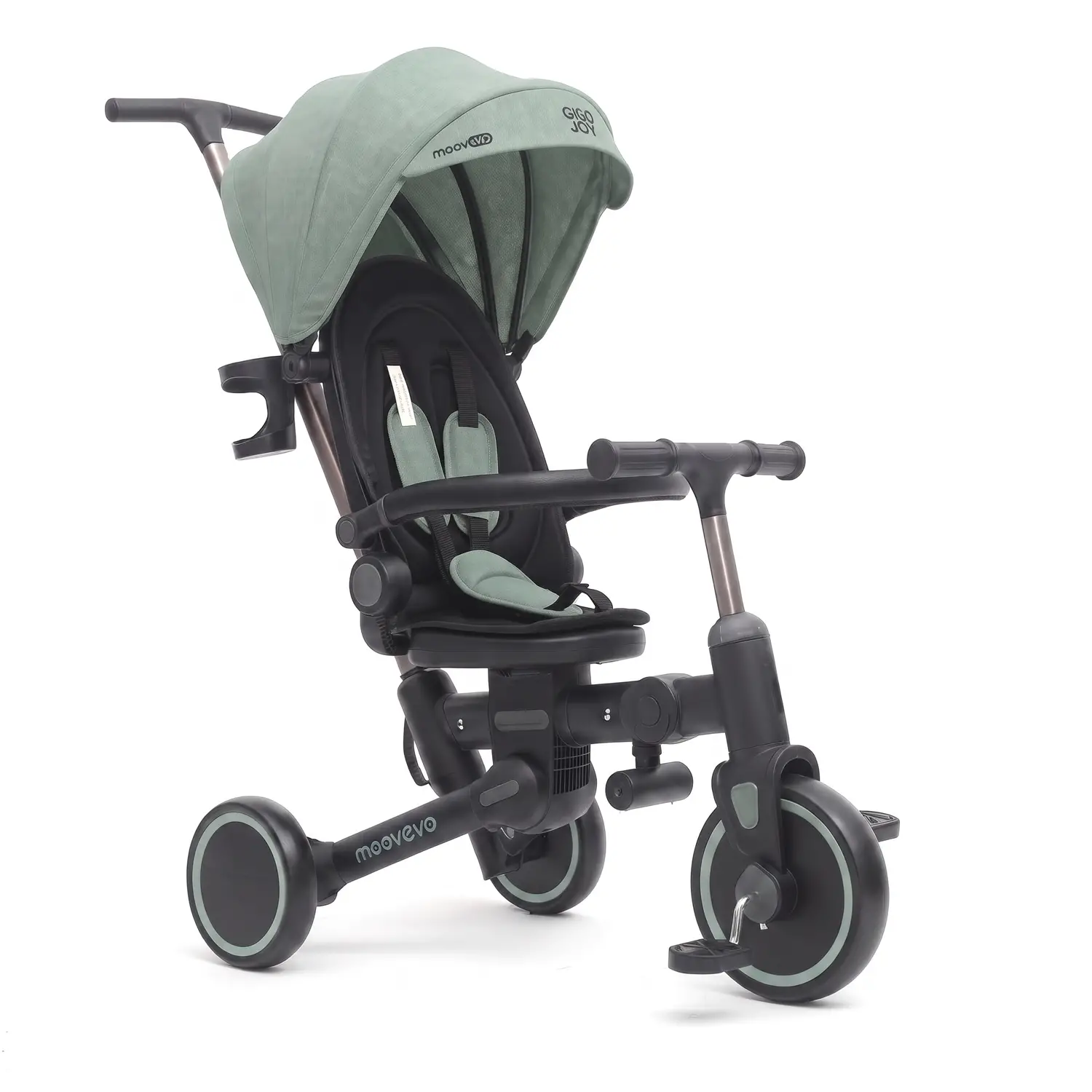 Triciclo Pieghevole Evolutivo 6-in-1 MoovEvo per Bambini dai 6 Mesi, Tessuto Verde - Tricicli e primi passi