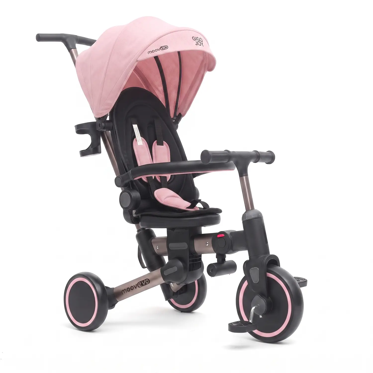 Triciclo Pieghevole Evolutivo 6-in-1 MoovEvo per Bambini dai 6 Mesi, Tessuto Rosa - Tricicli e primi passi