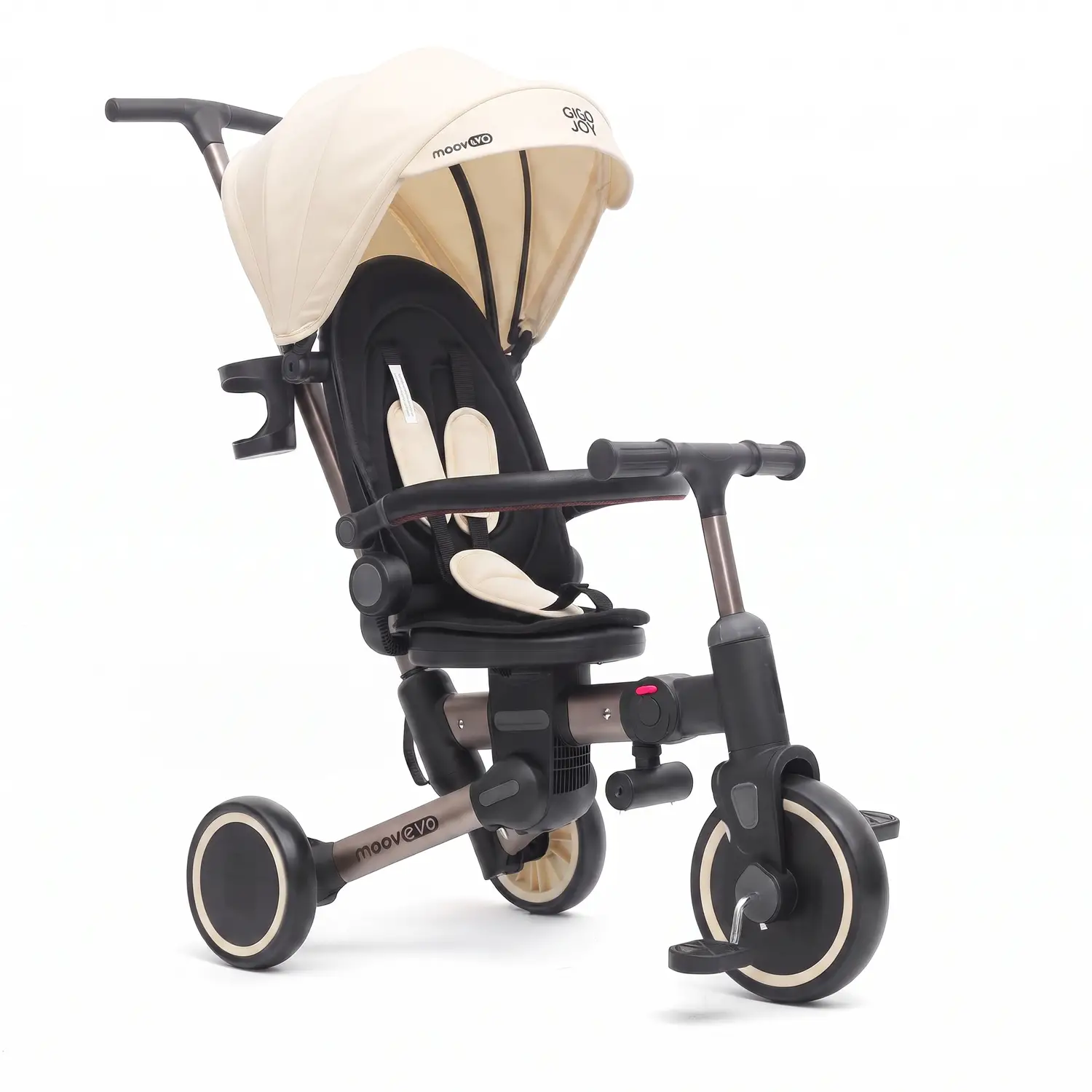 Triciclo Pieghevole Evolutivo 6-in-1 MoovEvo per Bambini dai 6 Mesi, Tessuto Crema - Tricicli e primi passi