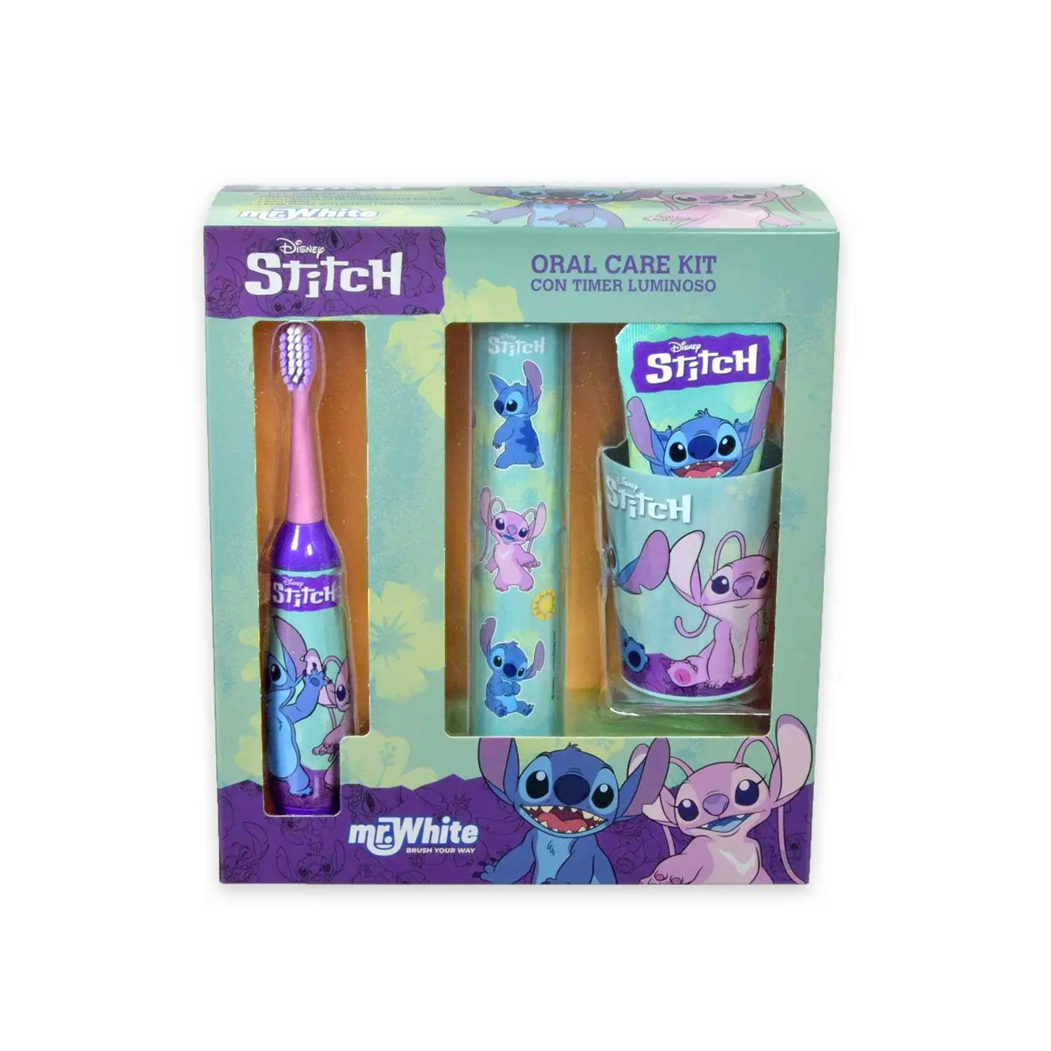 Stitch Set Regalo Spazzolino, Dentrificio, Bicchiere e Base Luminosa Con Timer - cura della persona