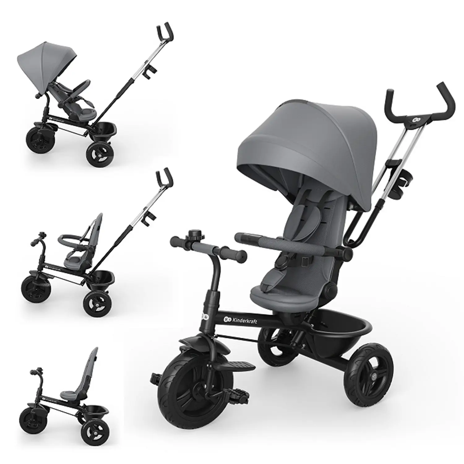 Triciclo Kinderkraft Aston 2 Plus Evolutivo Grey 9 mesi–5 anni - Tricicli e primi passi