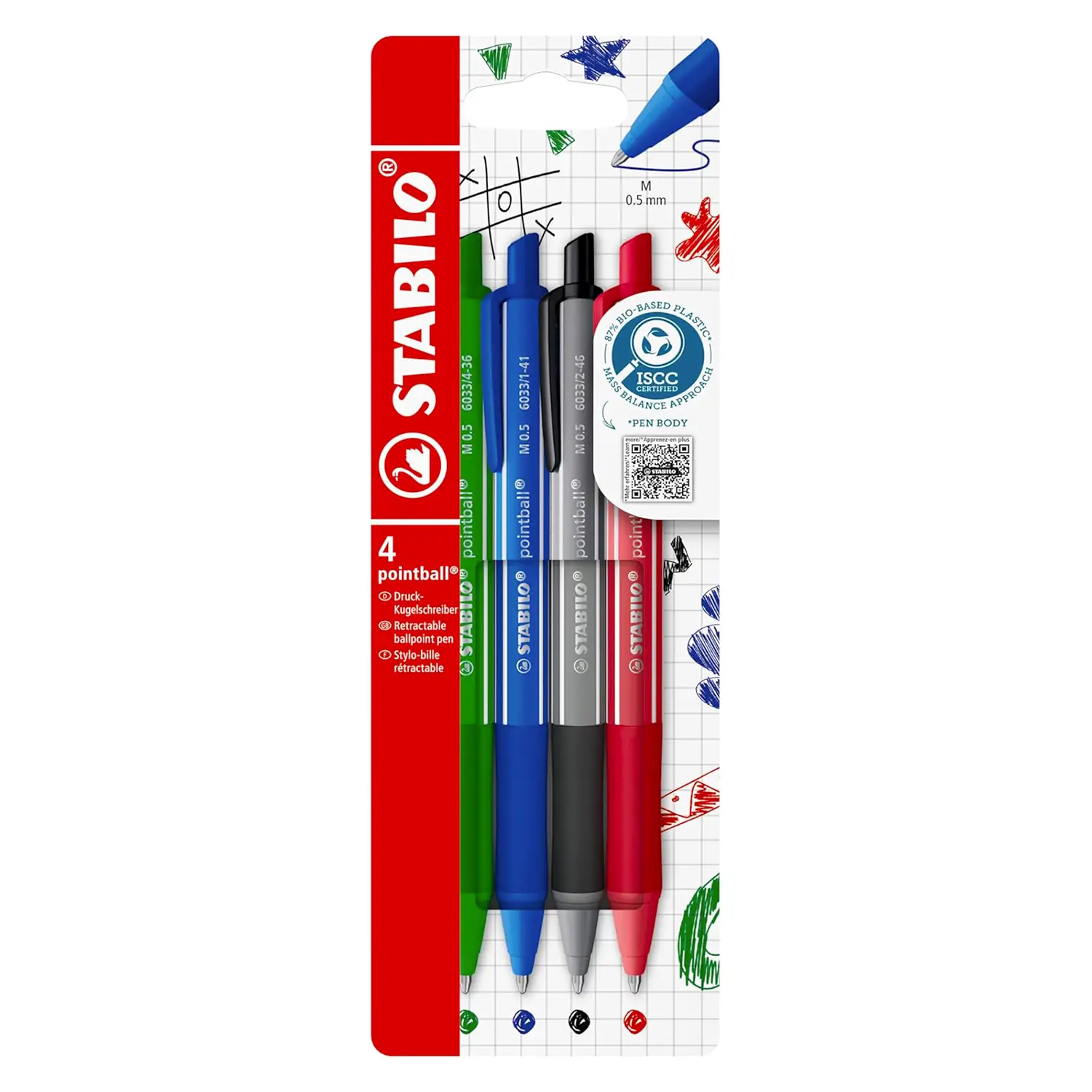 Penne a Scatto Stabilo Pointball Colorful 4 Penne Inchiostro Nero, Blu, Verde E Rosso - penne pennarelli ufficio