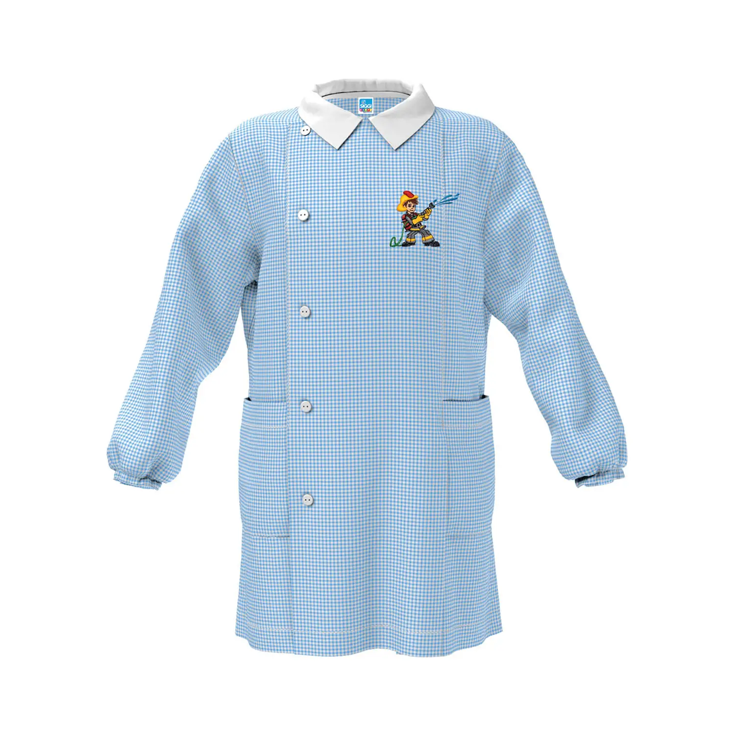 Grembiule Bambino Asilo Pompiere Quadrettato Azzurro 6 Anni - grembiuli scolastici