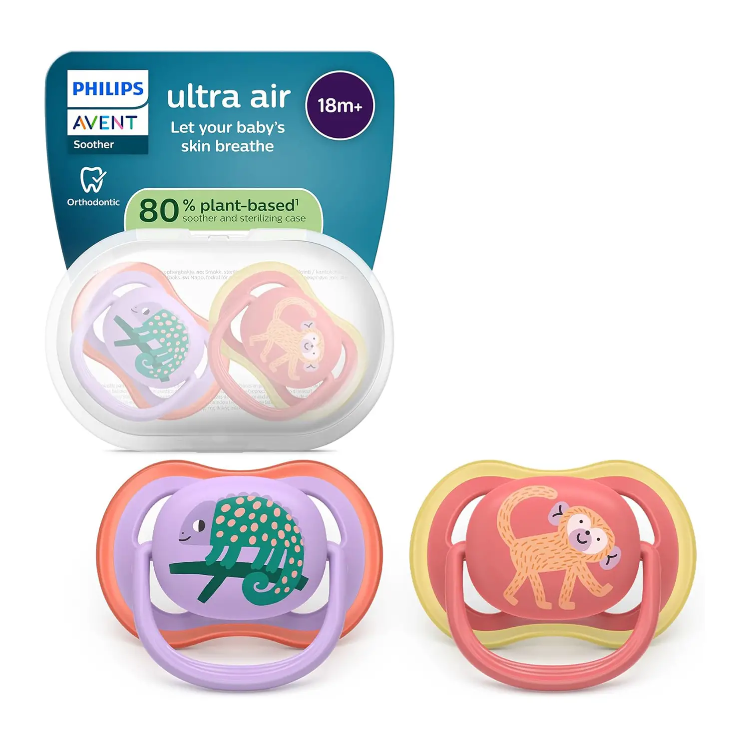 Ciuccio Philips Avent Ultra Air 18+ Camaleonte/Scimmia - ciucci