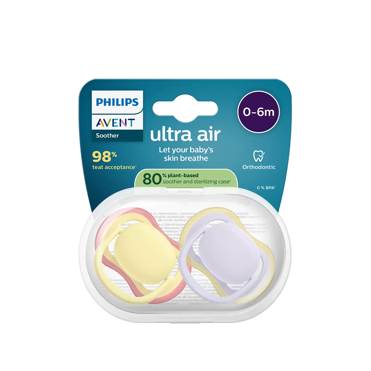 Ciuccio Philips Avent Ultra Air 0-6M Giallo/Lilla Pastello - ciucci
