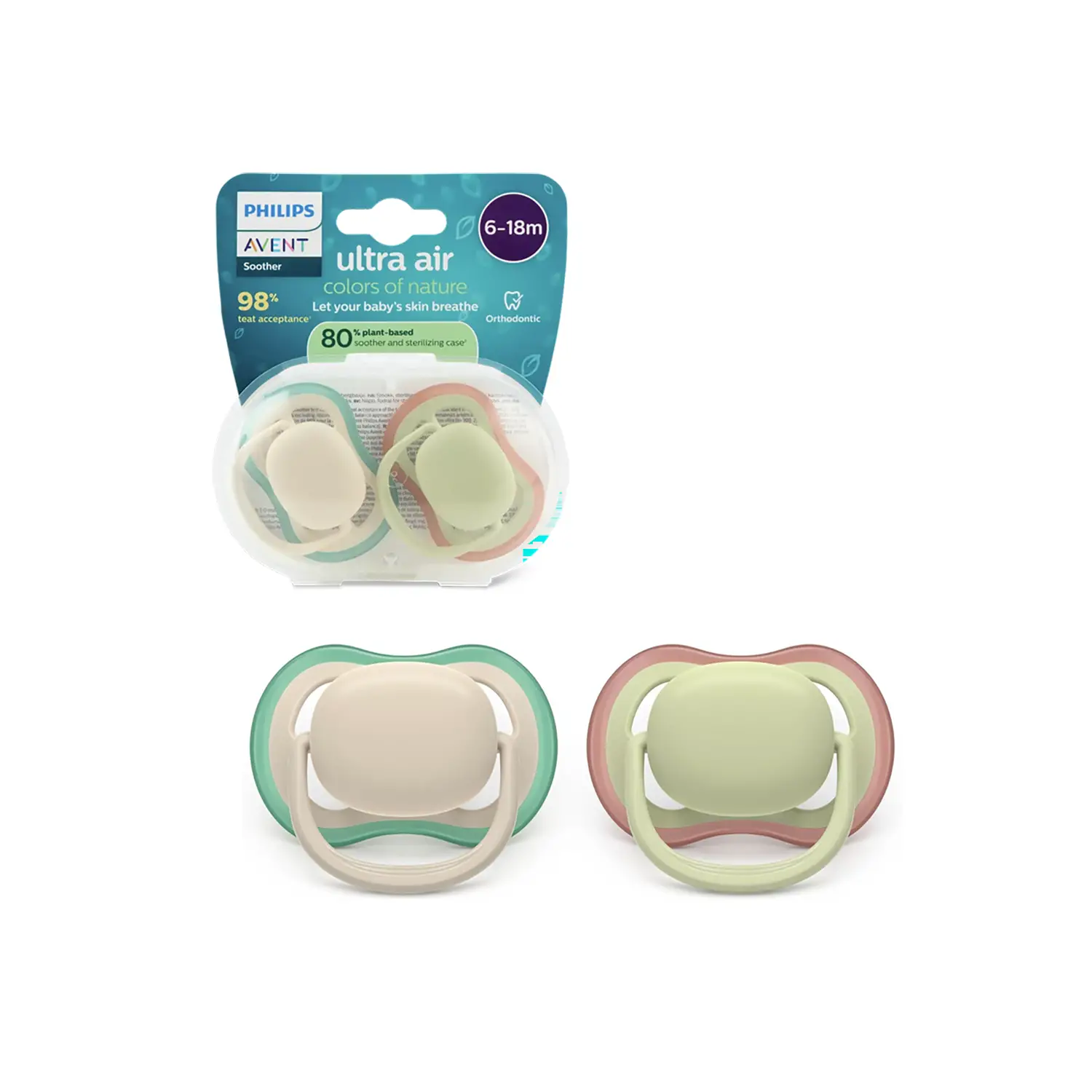 Ciuccio Philips Avent Ultra Air 6-18M Verde/Fango Pastello - ciucci