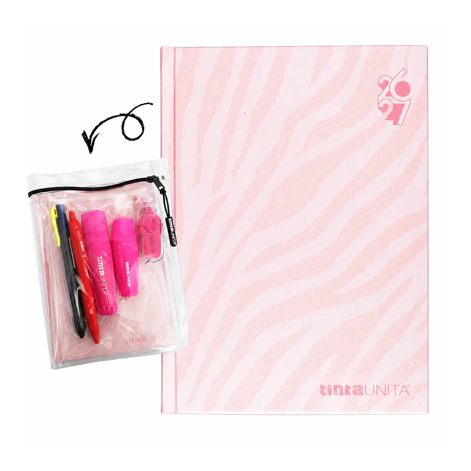 Tinta Unita Glitter Diario 12 Mesi Con Cover E Accessori Rosa - diari