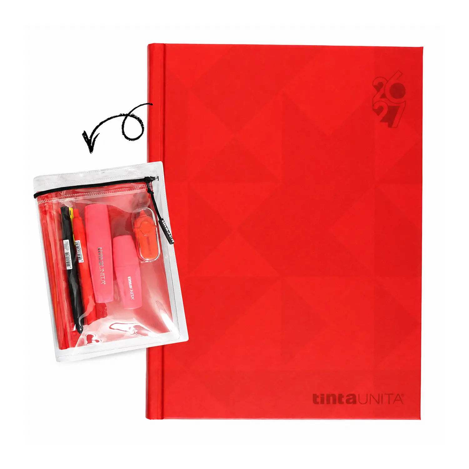 Tinta Unita Plain Diario 12 Mesi Con Cover E Accessori Rosso - diari