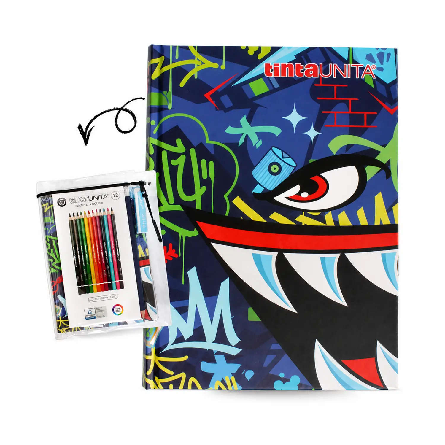 Tinta Unita Young Diario 10 Mesi Con Cover E Accessori Squalo - diari