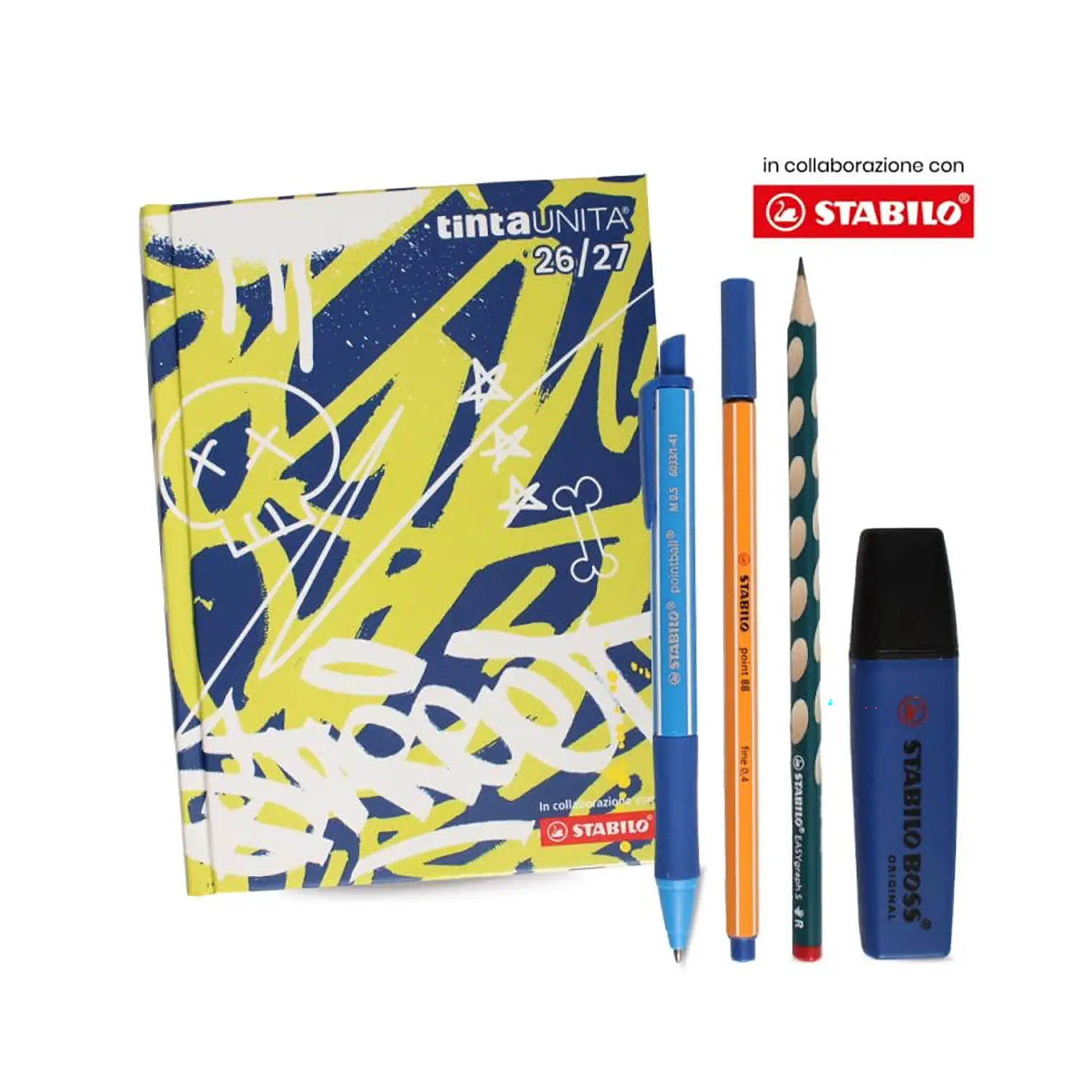 Tinta Unita Stabilo Diario 12 Mesi Con Bustina Accessori Blu Con Graffiti - diari