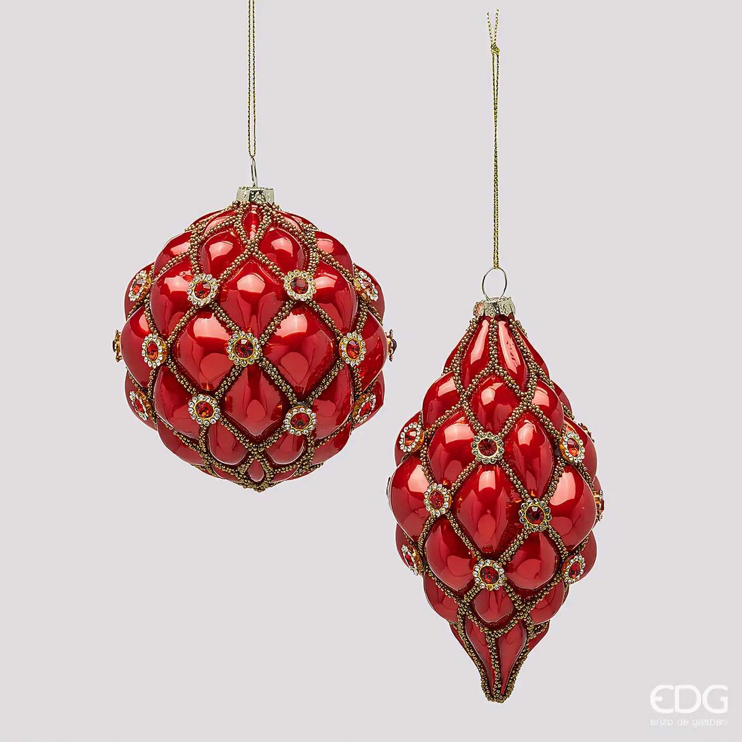 EDG Addobbo Palla Fuso Capitonné Rosso D10 cm - addobbi albero