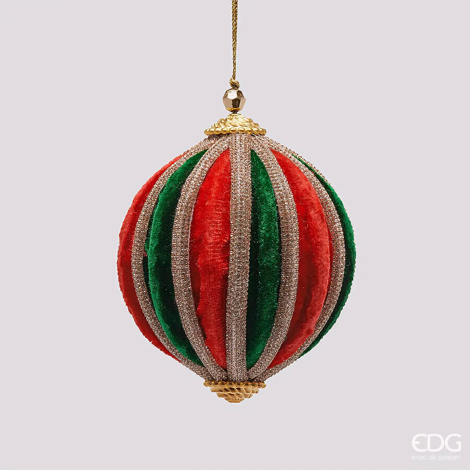 EDG Palla Velluto Spicchi Verde Rosso D10 cm Natale - addobbi albero