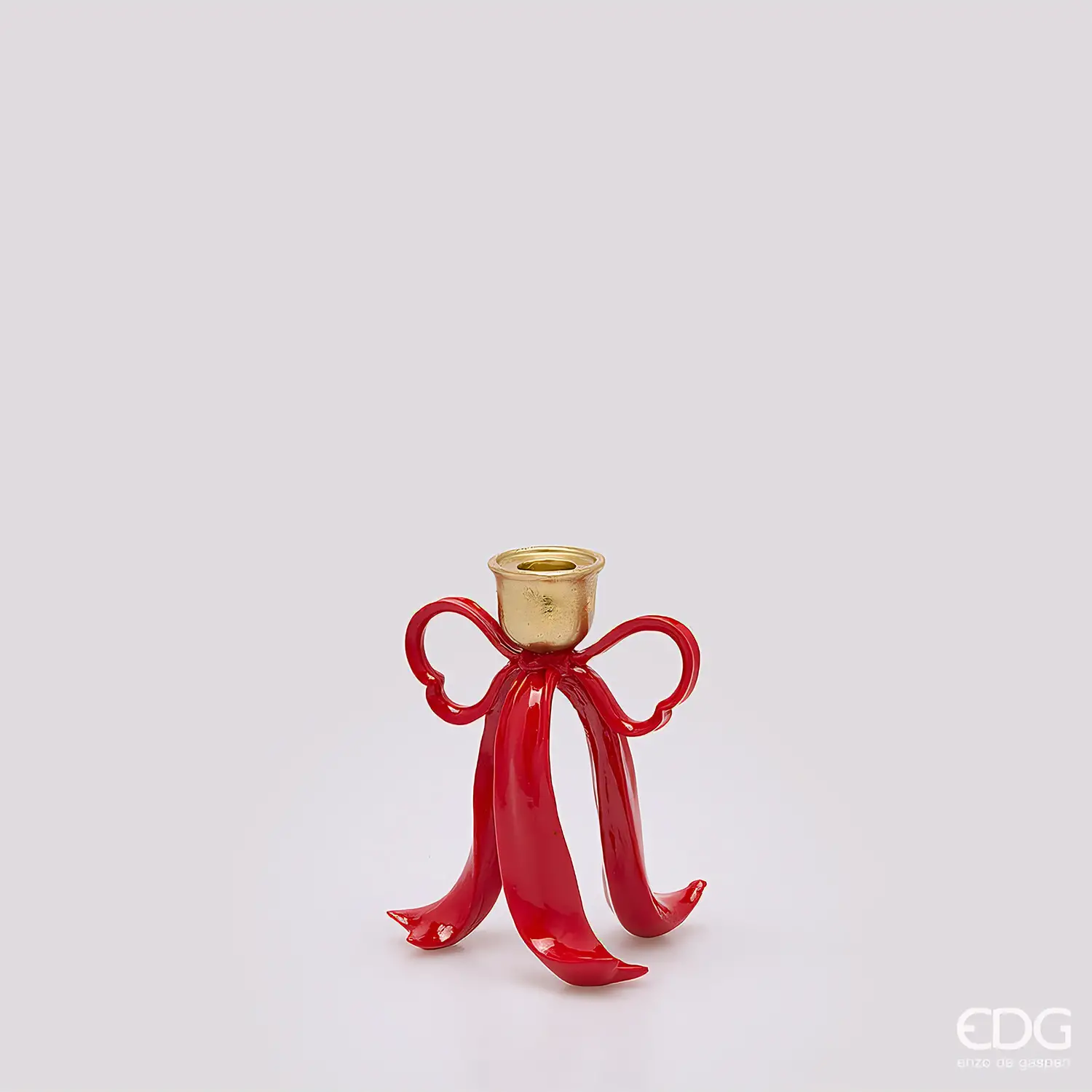 Portacandela Fiocco EDG Rosso e Oro H 16 cm - addobbi casa