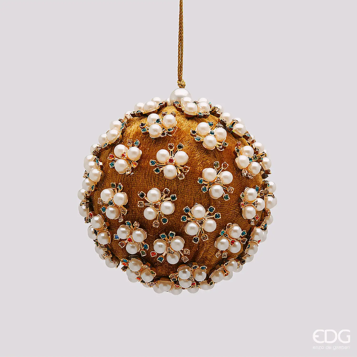 EDG Palla Elizabeth Velluto Oro e Perle D10 cm - addobbi albero