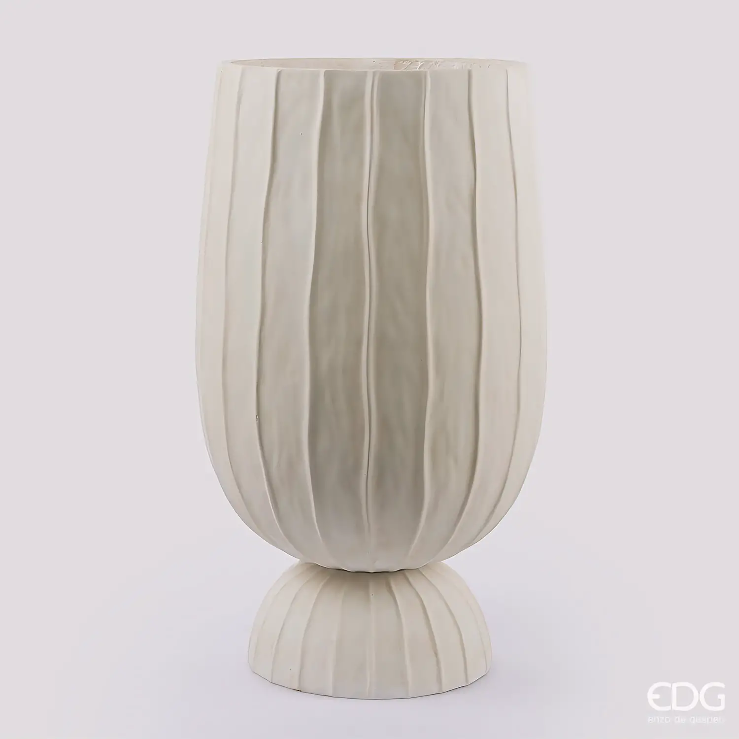 EDG Vaso Righe Bombato con Piede Bianco H60 D35 cm - addobbi casa
